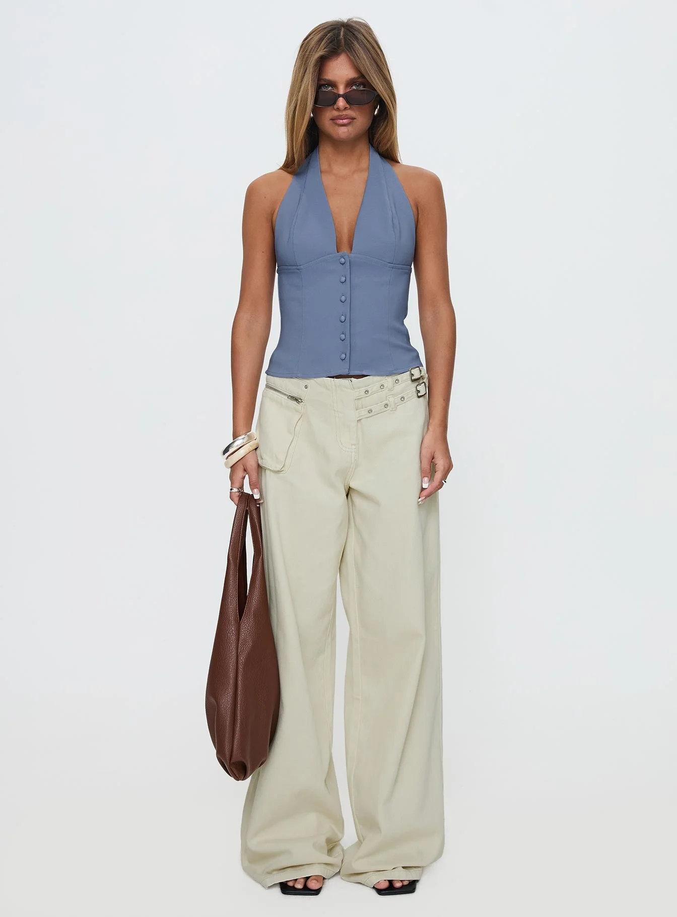 Paltrow Mid Rise Wide Leg Cargo Jeans Cream - Image 8