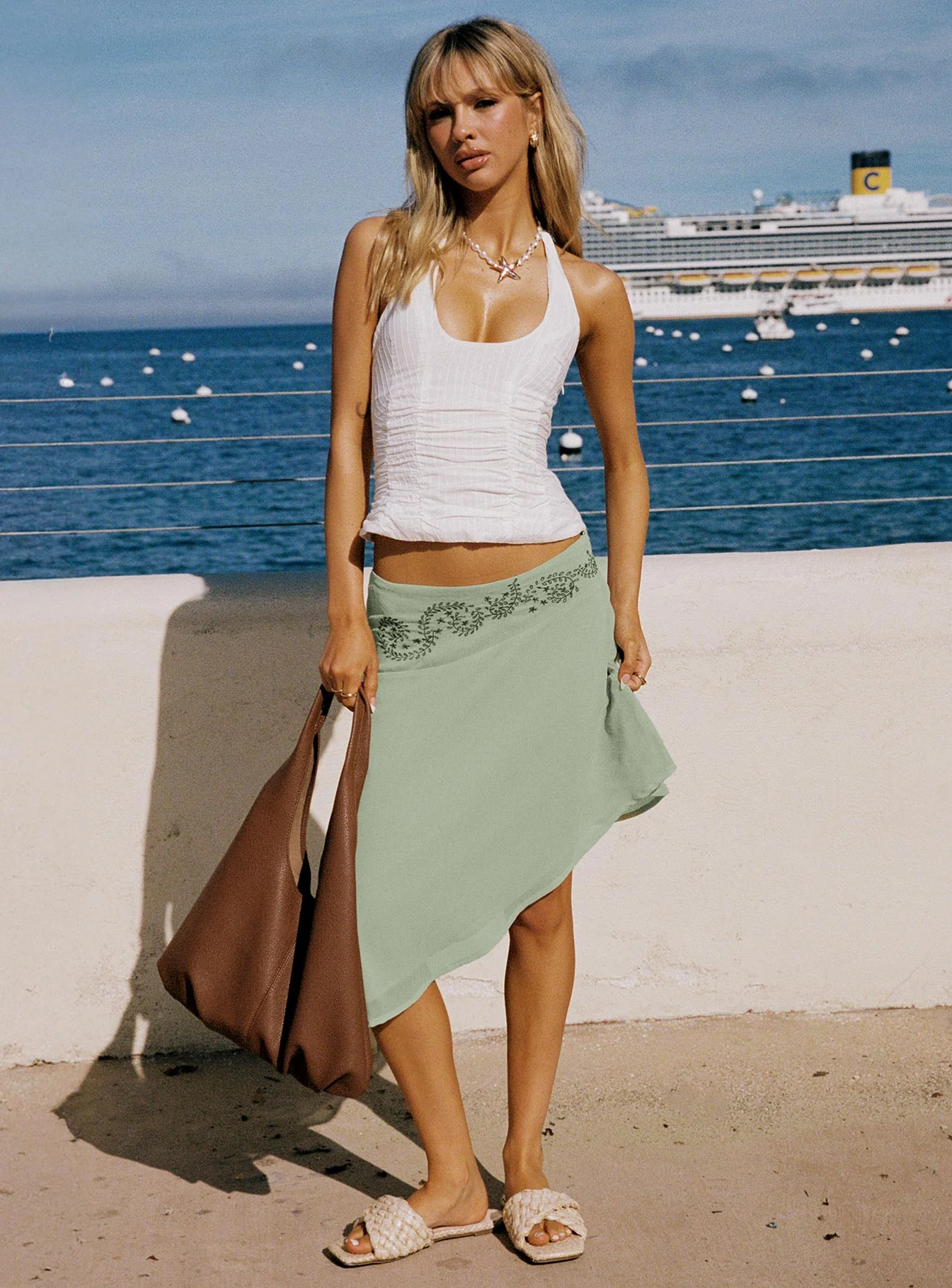 Pappilion Asymmetrical Midi Skirt Sage - Image 13