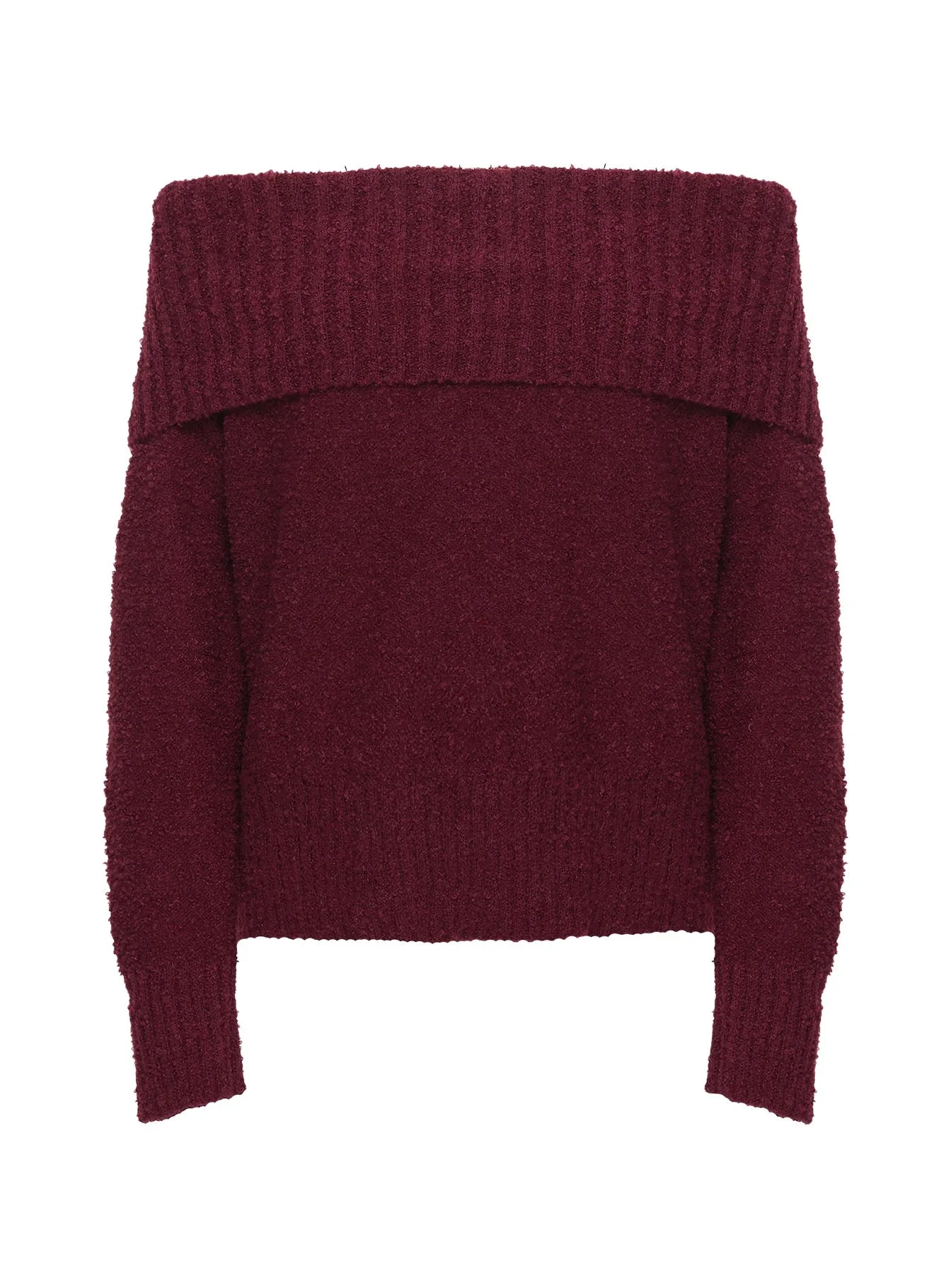 Parkley Boucle Off The Shoulder Jumper Burgundy - Image 6