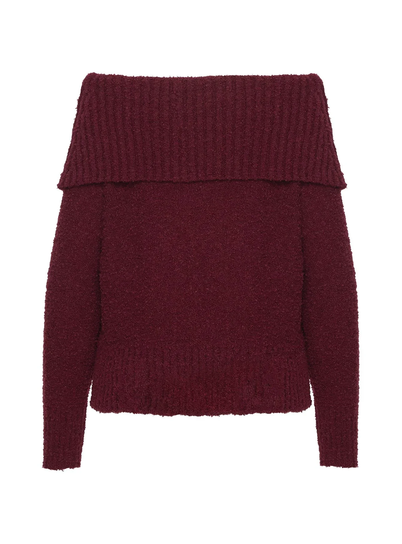 Parkley Boucle Off The Shoulder Jumper Burgundy - Image 7