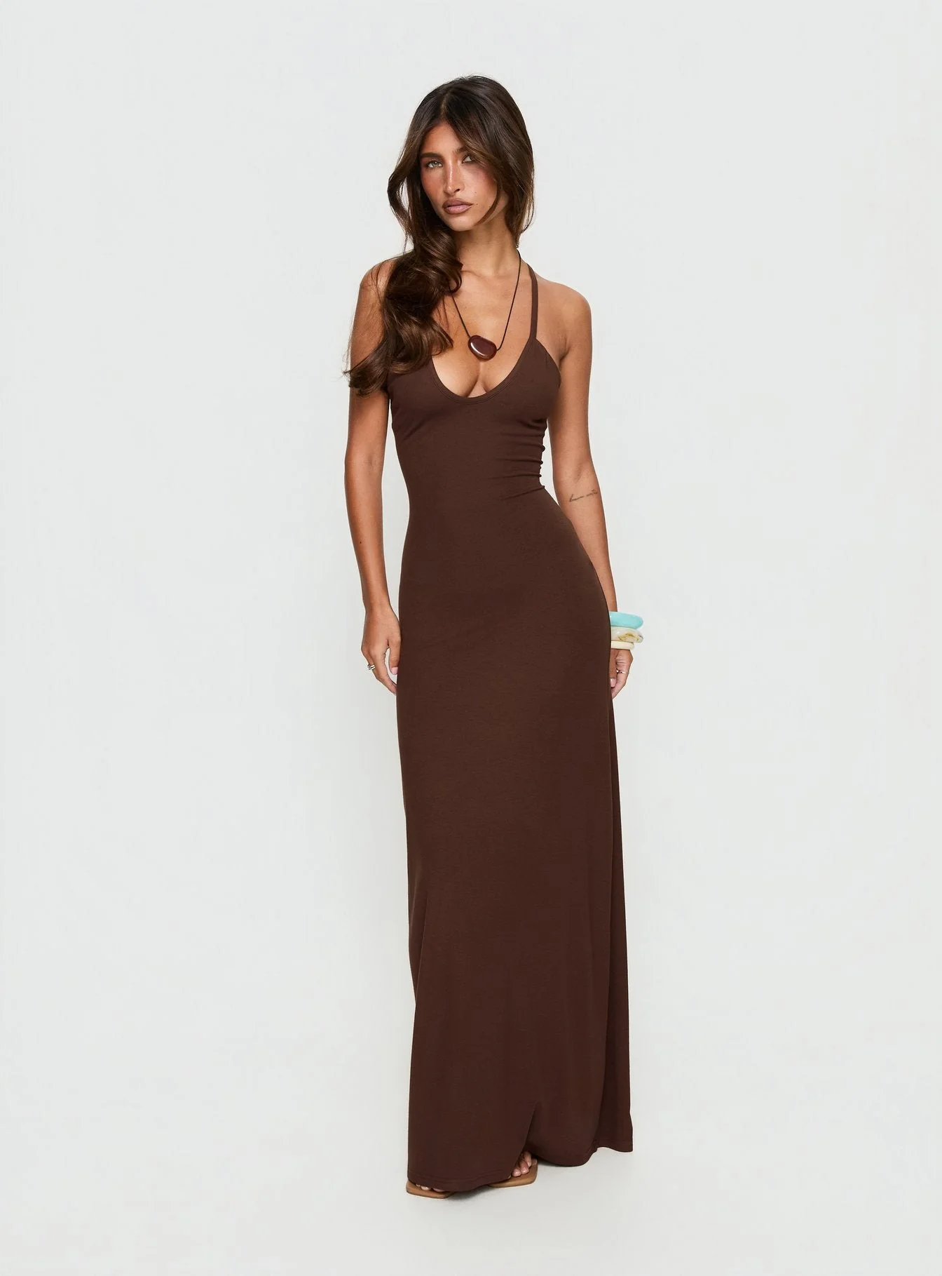 Pasita Halter Tie Up Maxi Dress Chocolate - Image 2