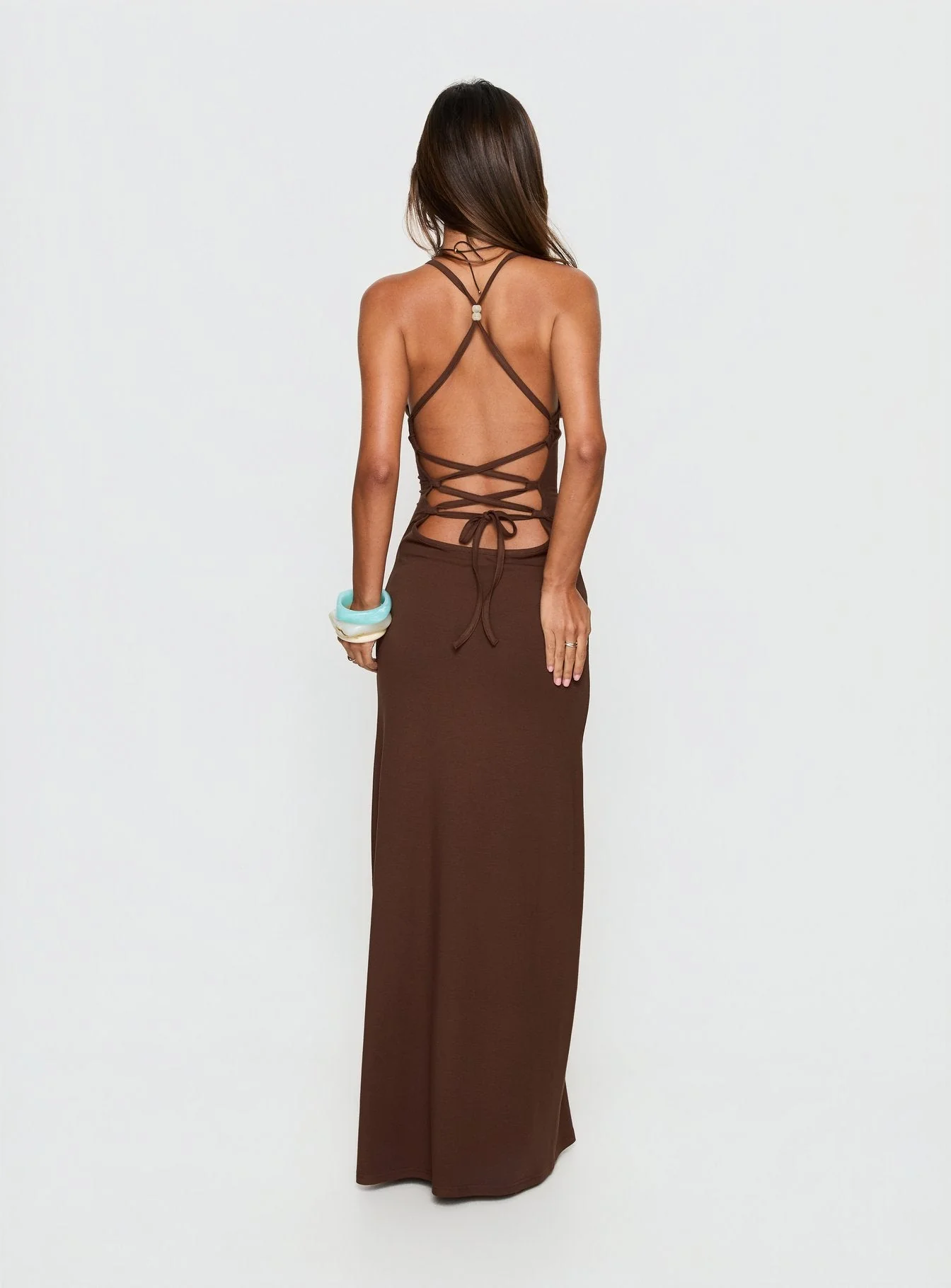 Pasita Halter Tie Up Maxi Dress Chocolate - Image 5