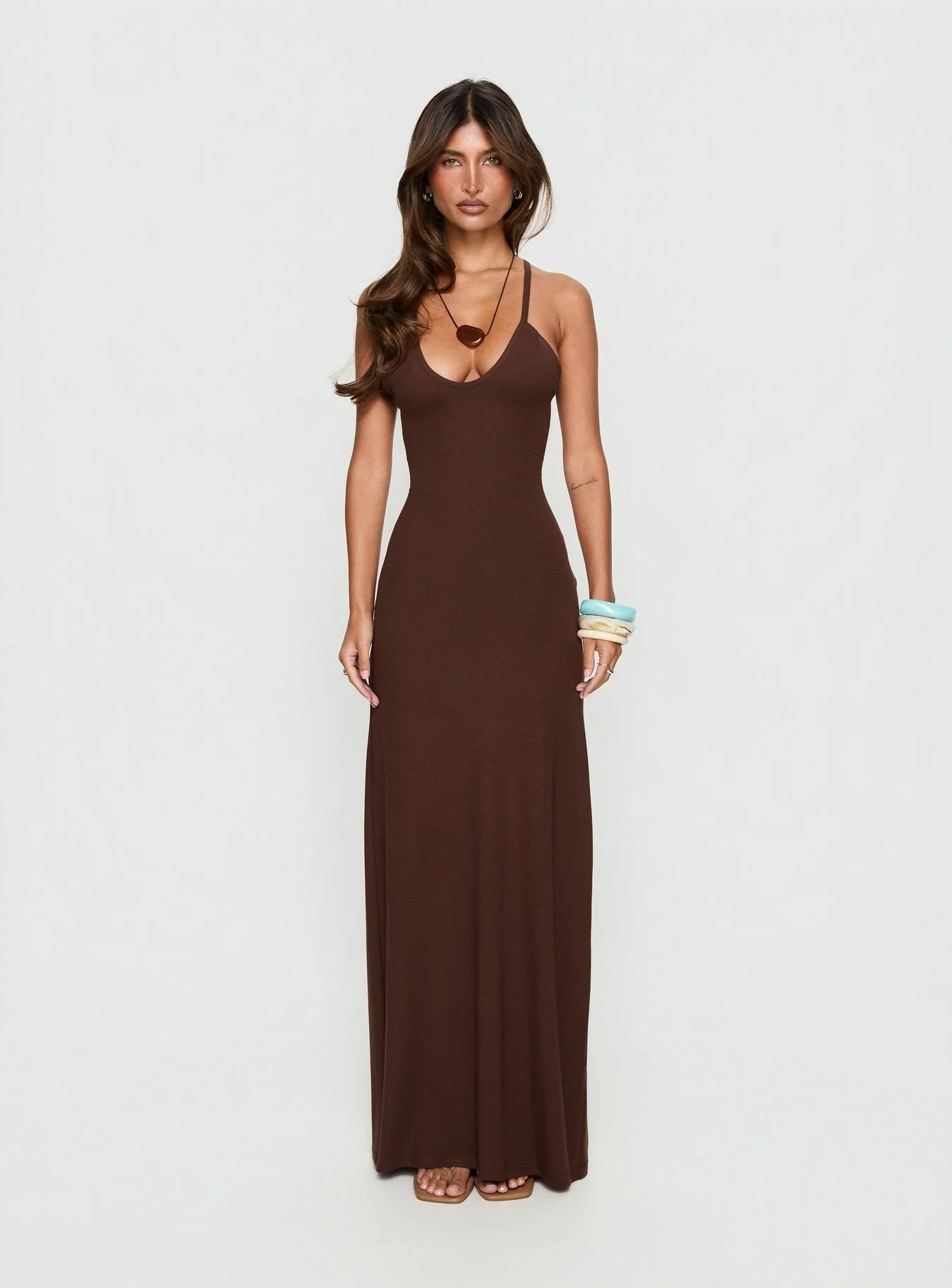 Pasita Halter Tie Up Maxi Dress Chocolate - Image 7