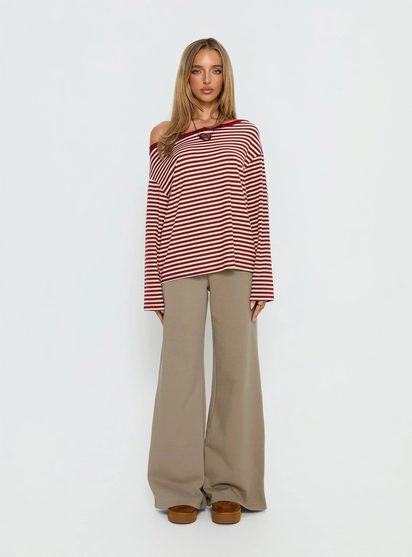 Ralyssa Off Shoulder Long Sleeve Top Red Stripe - Image 7