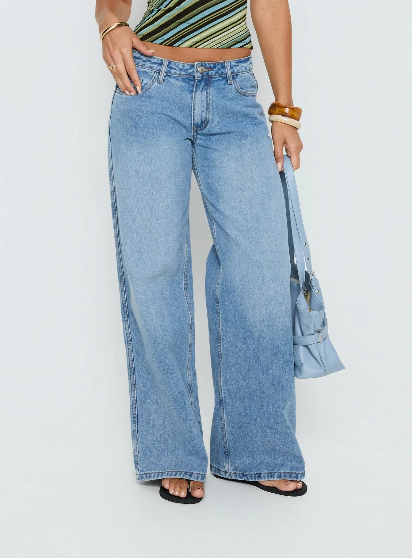 Ramos Low Rise Wide Leg Denim Jeans Bright Blue Wash - Image 2