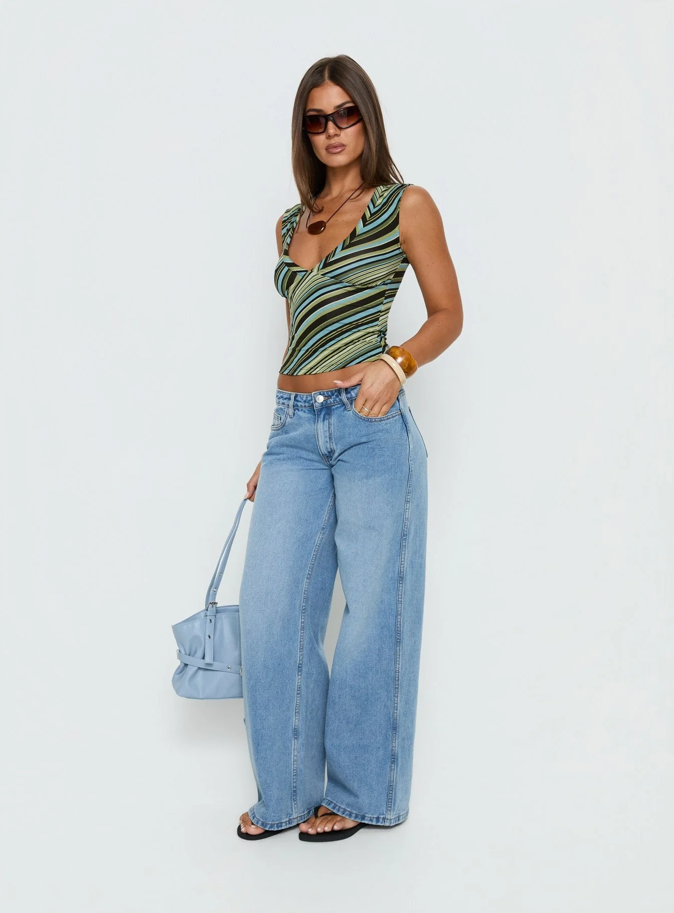 Ramos Low Rise Wide Leg Denim Jeans Bright Blue Wash - Image 4