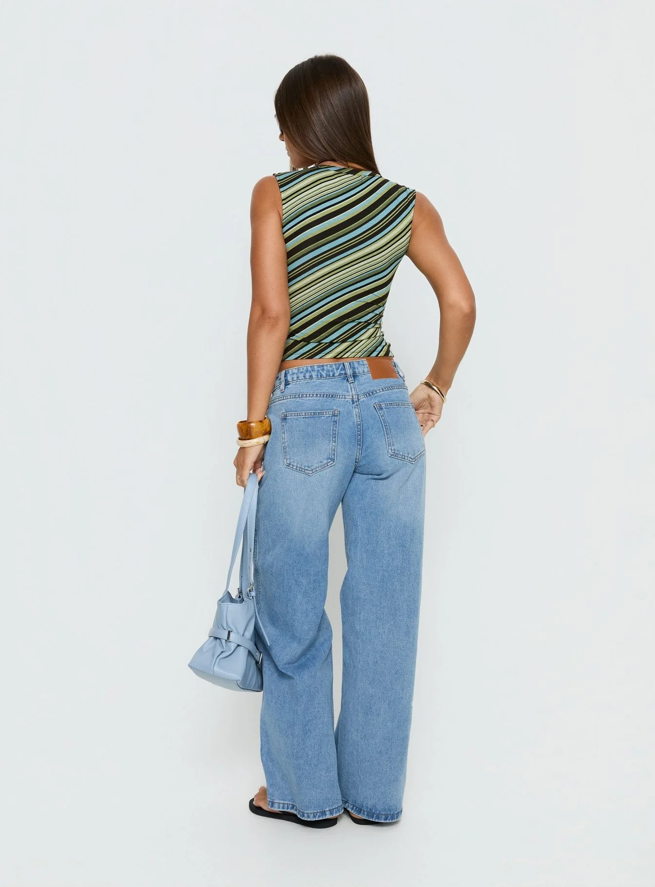 Ramos Low Rise Wide Leg Denim Jeans Bright Blue Wash - Image 5