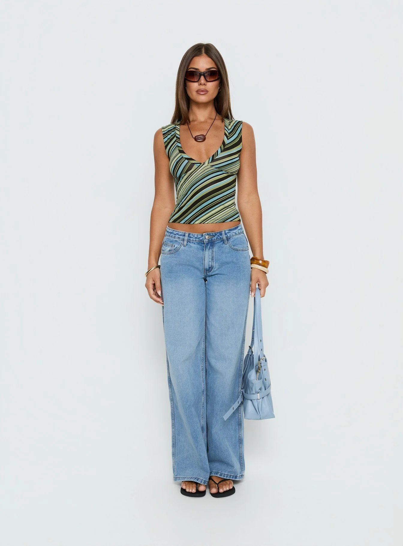 Ramos Low Rise Wide Leg Denim Jeans Bright Blue Wash - Image 8