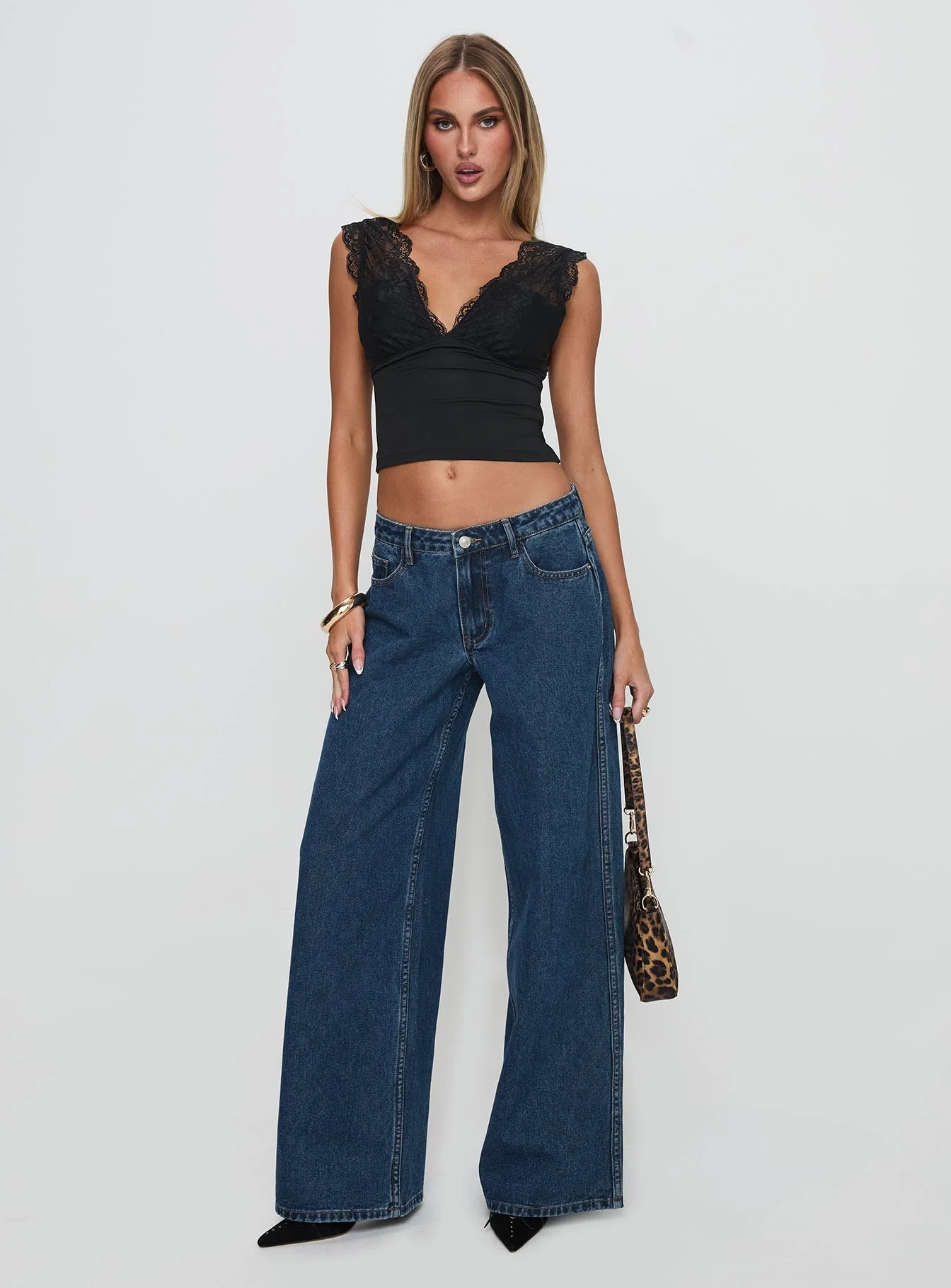Ramos Low Rise Wide Leg Denim Jeans Dark Blue Wash - Image 3