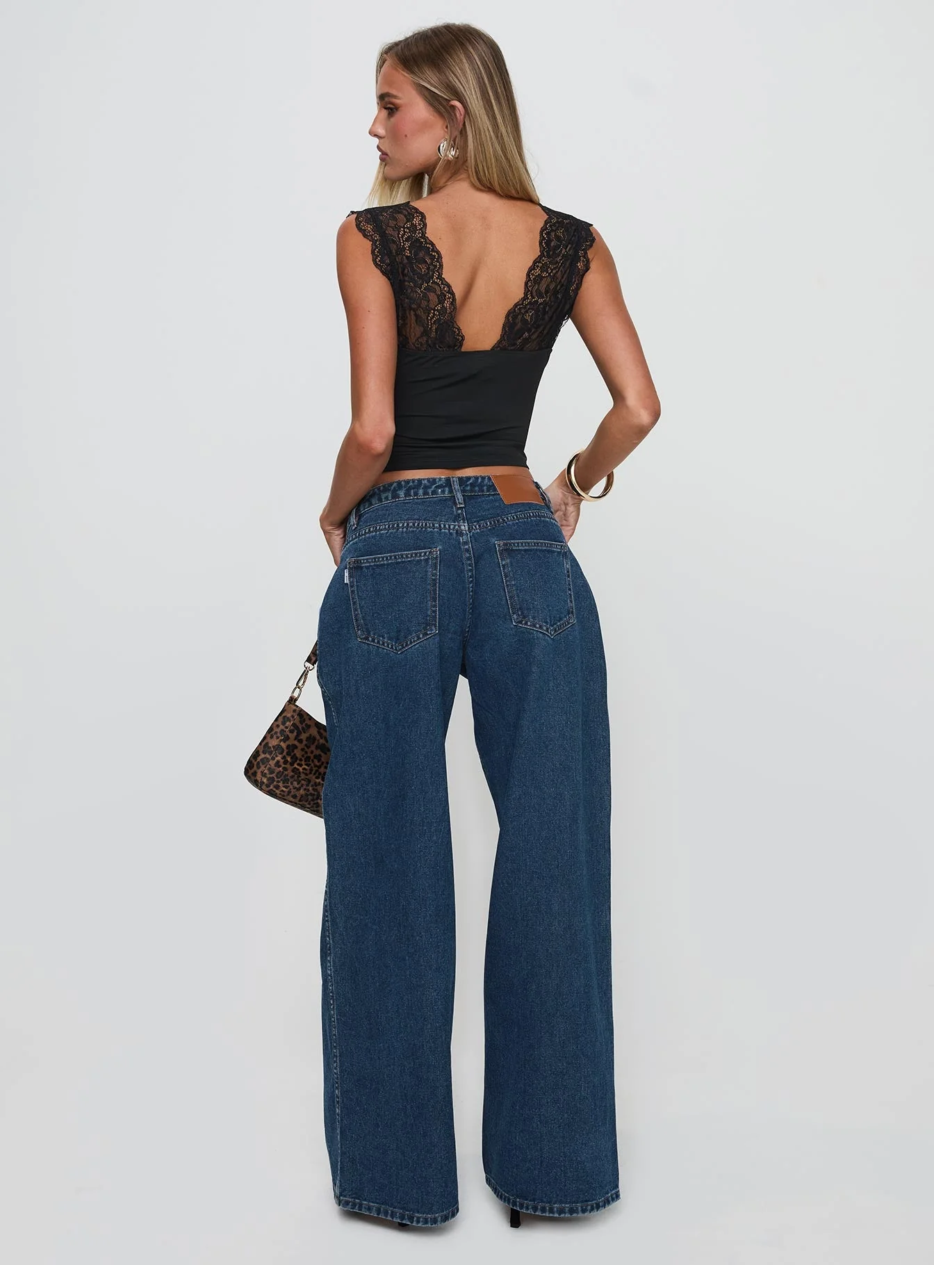 Ramos Low Rise Wide Leg Denim Jeans Dark Blue Wash - Image 5