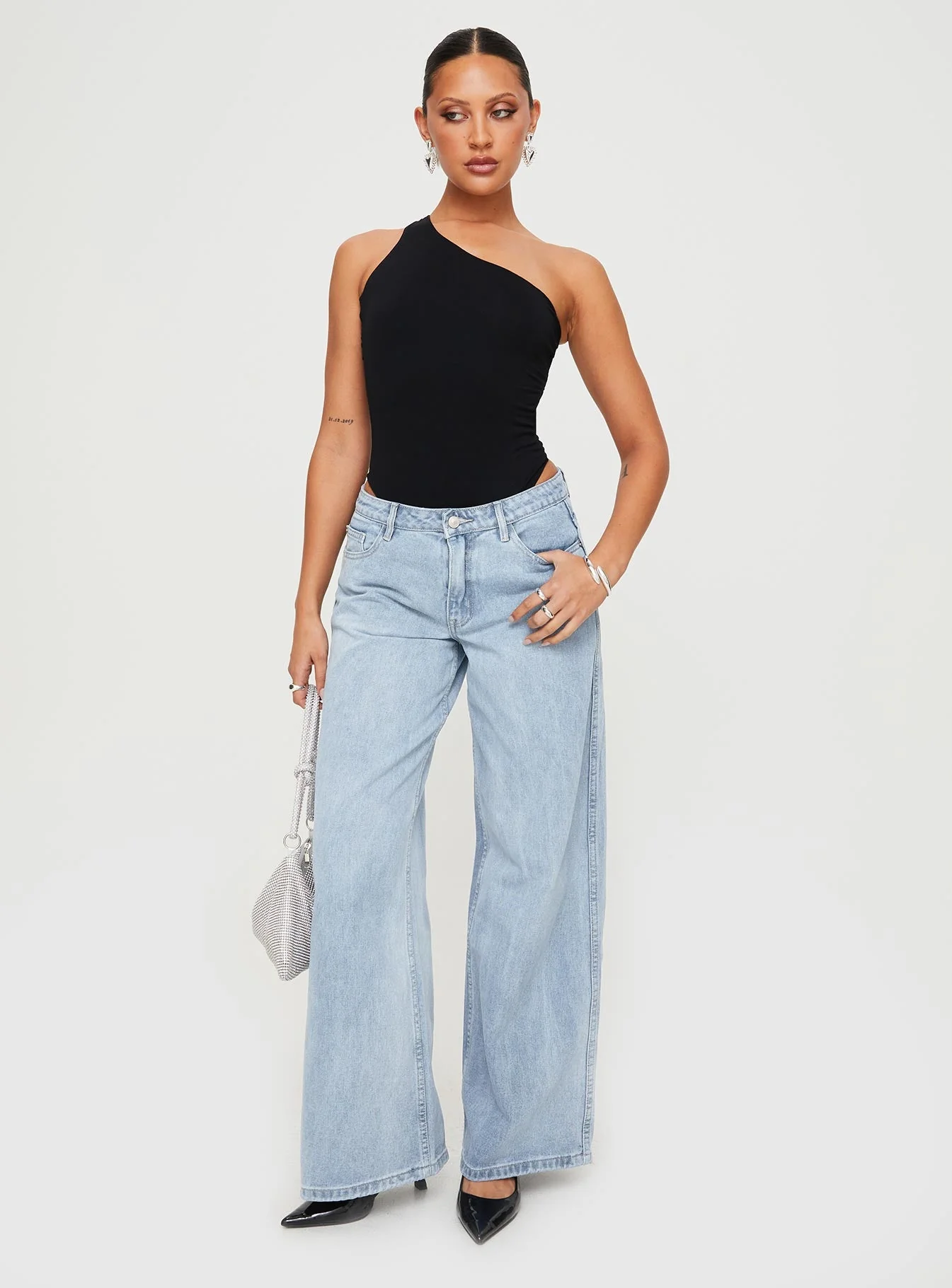Ramos Low Rise Wide Leg Denim Jeans Light Blue Wash - Image 3