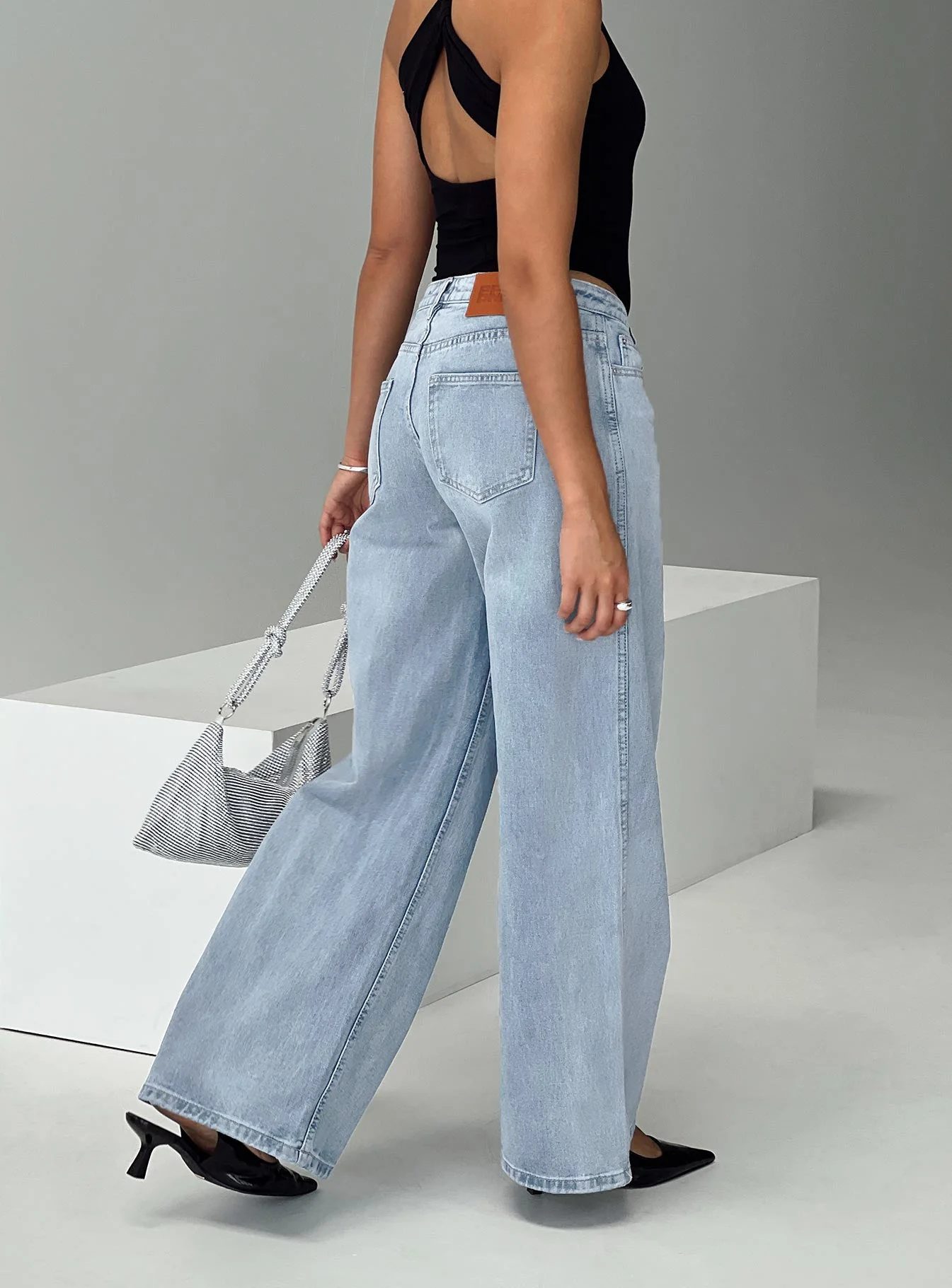 Ramos Low Rise Wide Leg Denim Jeans Light Blue Wash - Image 8