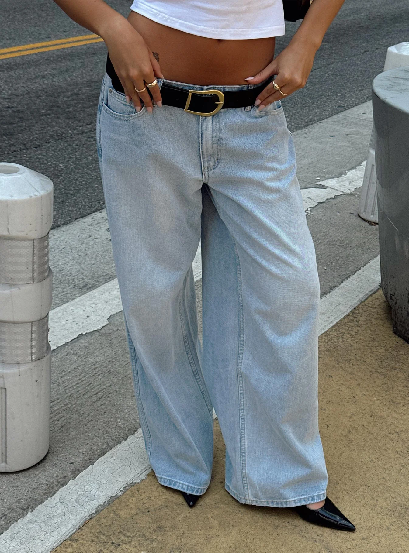 Ramos Low Rise Wide Leg Denim Jeans Light Blue Wash - Image 9