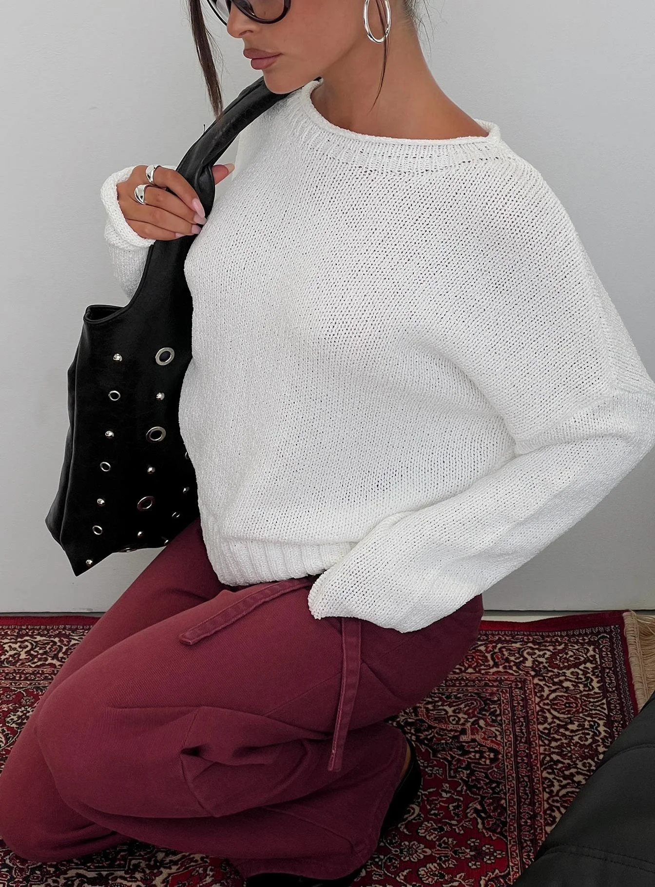 Reannon Wide Neck Knit Jumper White