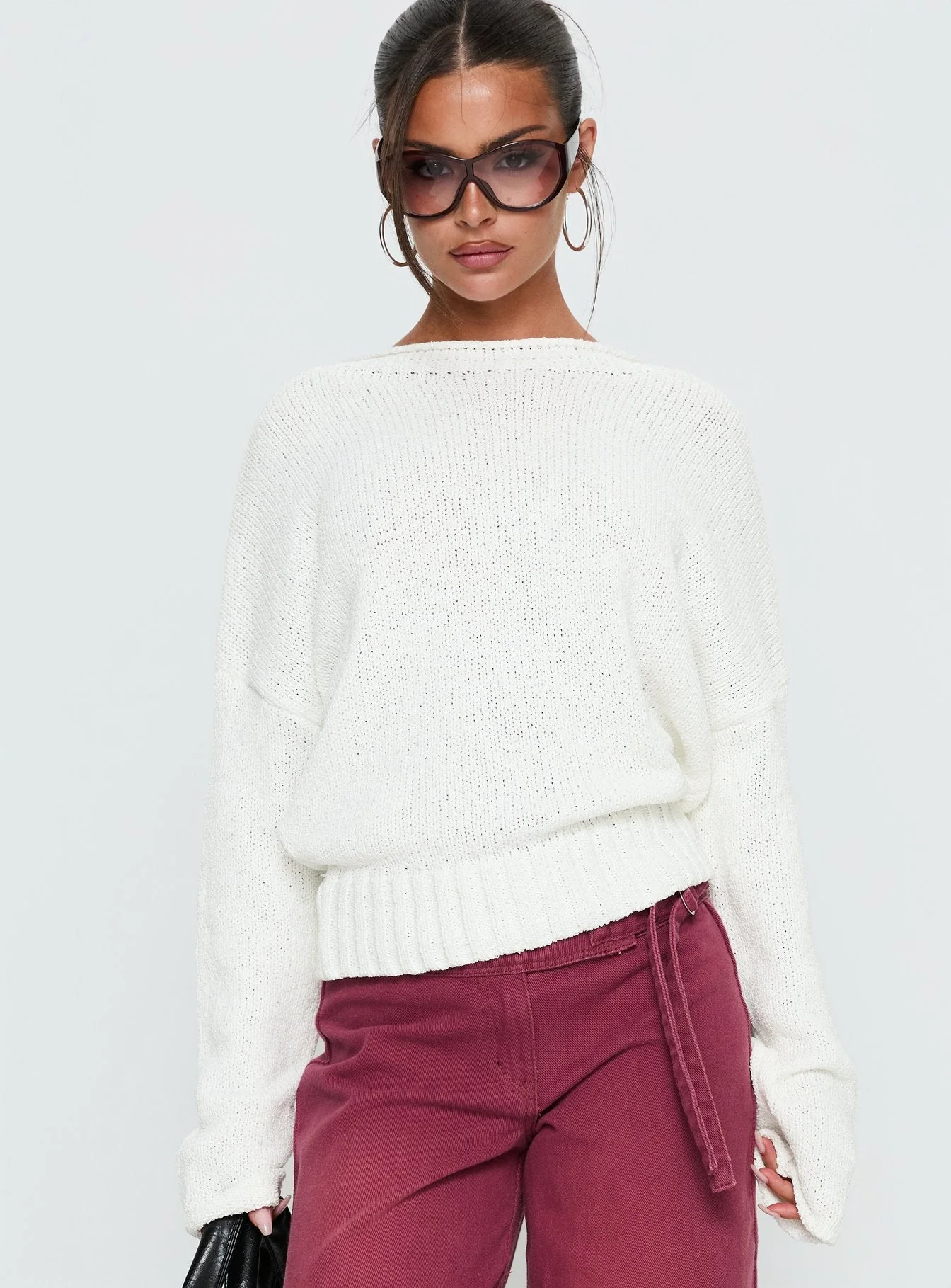 Reannon Wide Neck Knit Jumper White - Image 2