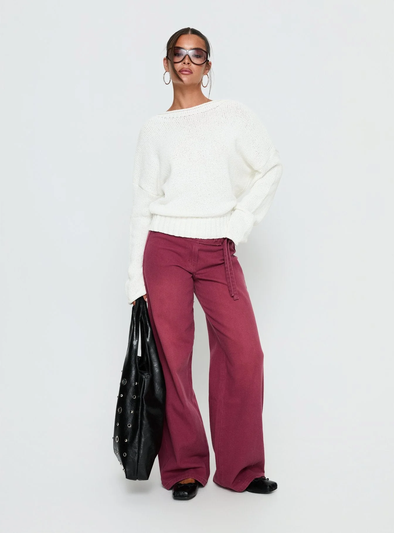 Reannon Wide Neck Knit Jumper White - Image 3