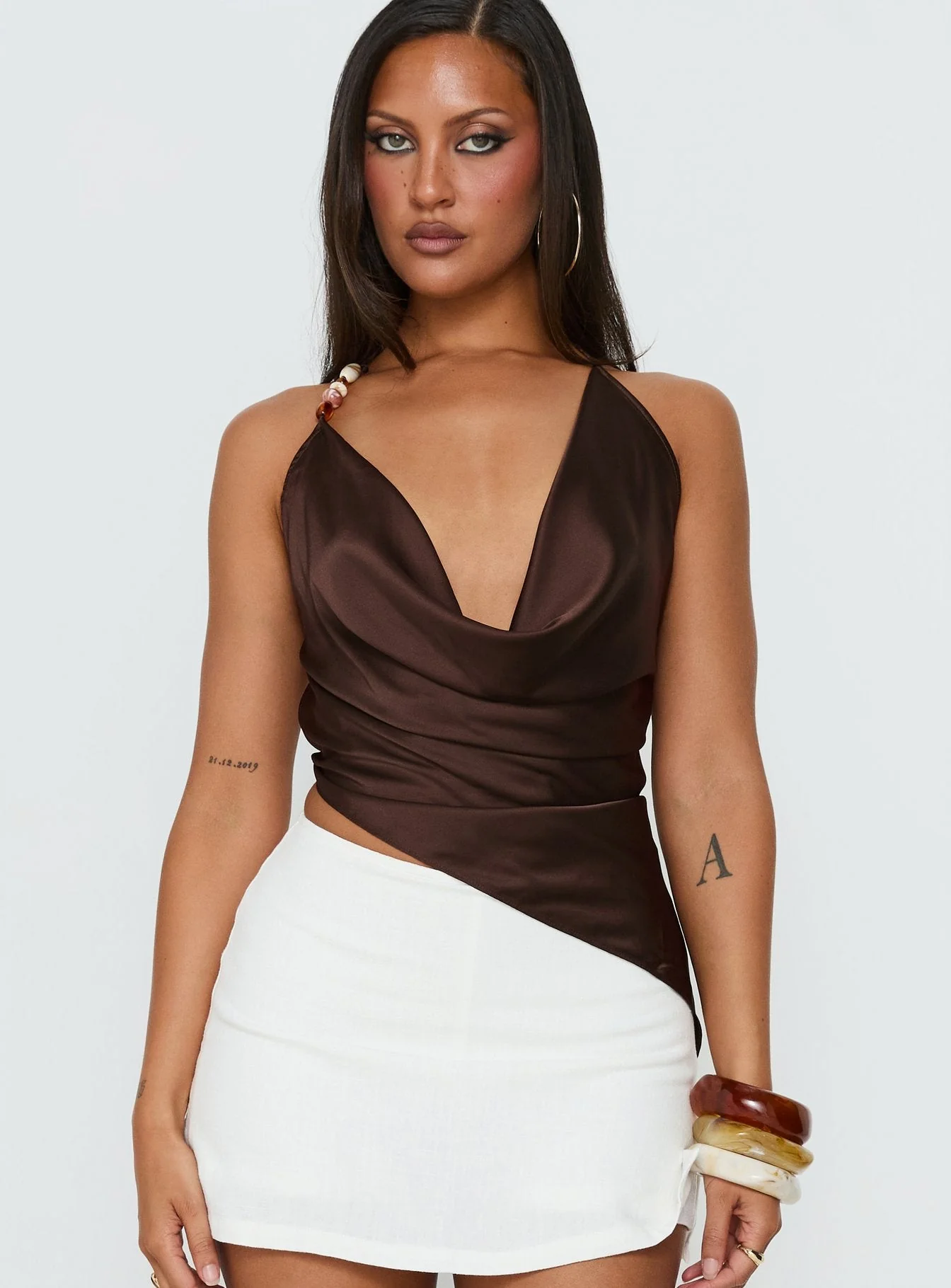 Rejuvenation Cowl Asymmetrical Backless Top Chocolate - Image 8