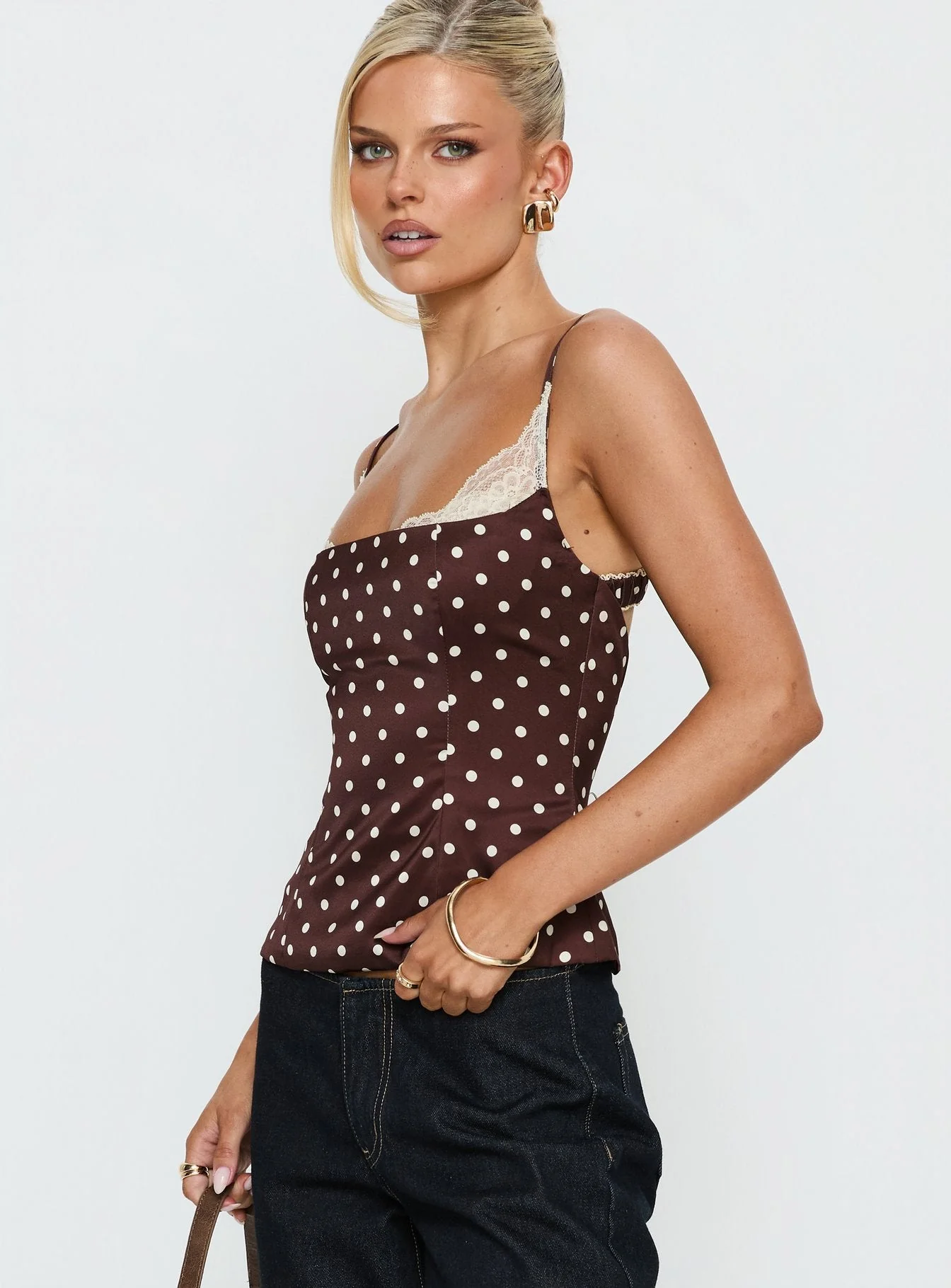 Renaissance Corset Lace Top Brown Polka - Image 4