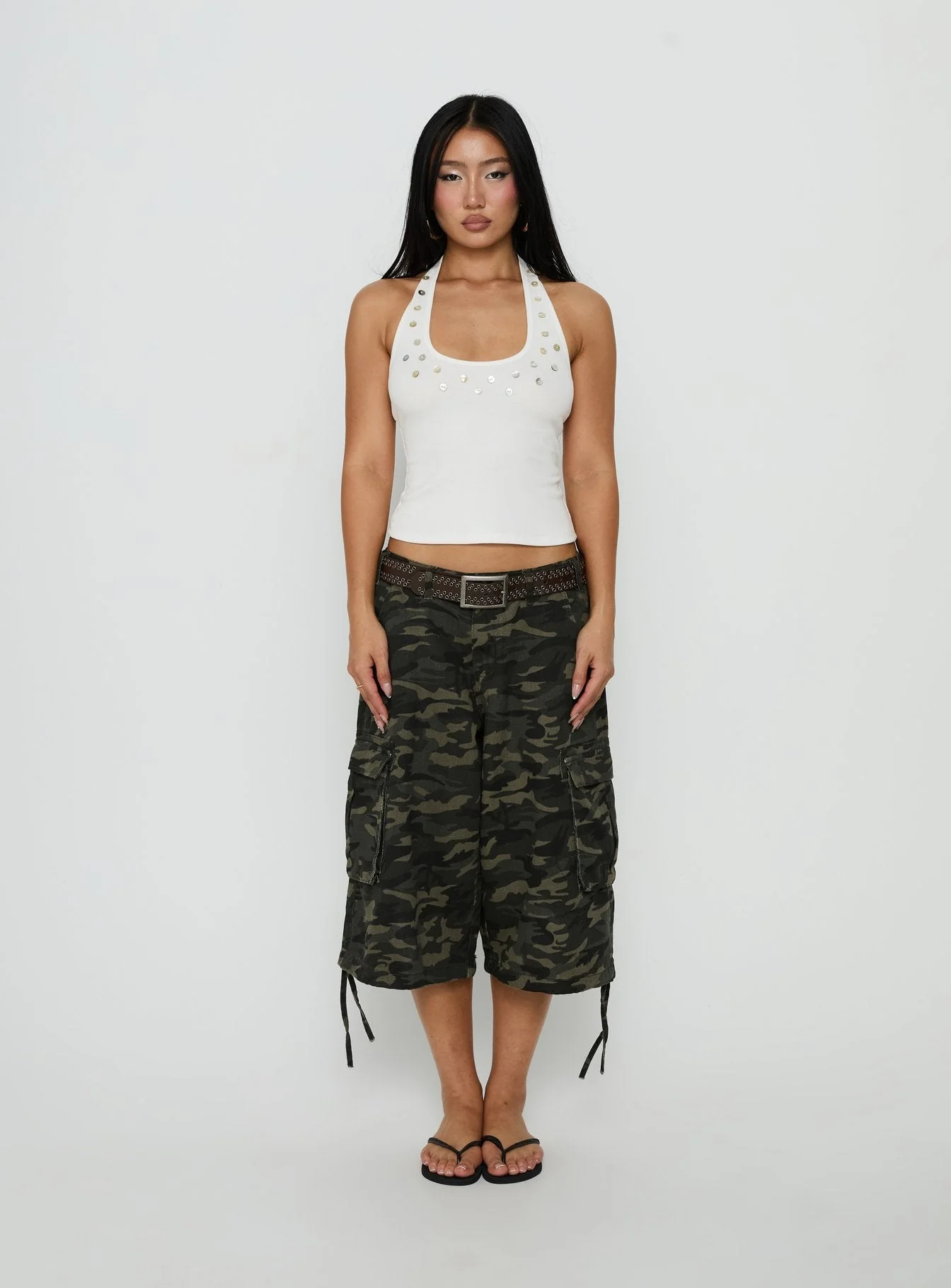 Renara Halter Ribbed Button Top White - Image 7