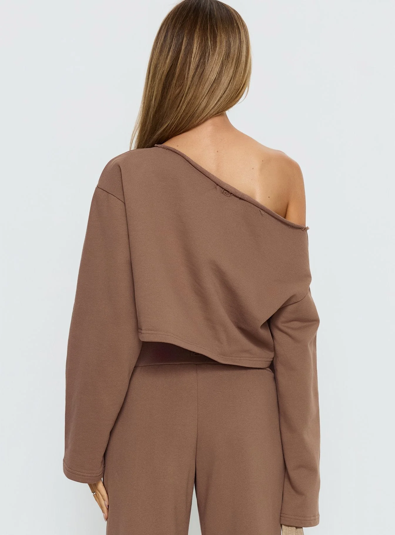 Retreat Raw Edge Off Shoulder Jumper Cocoa - Image 5