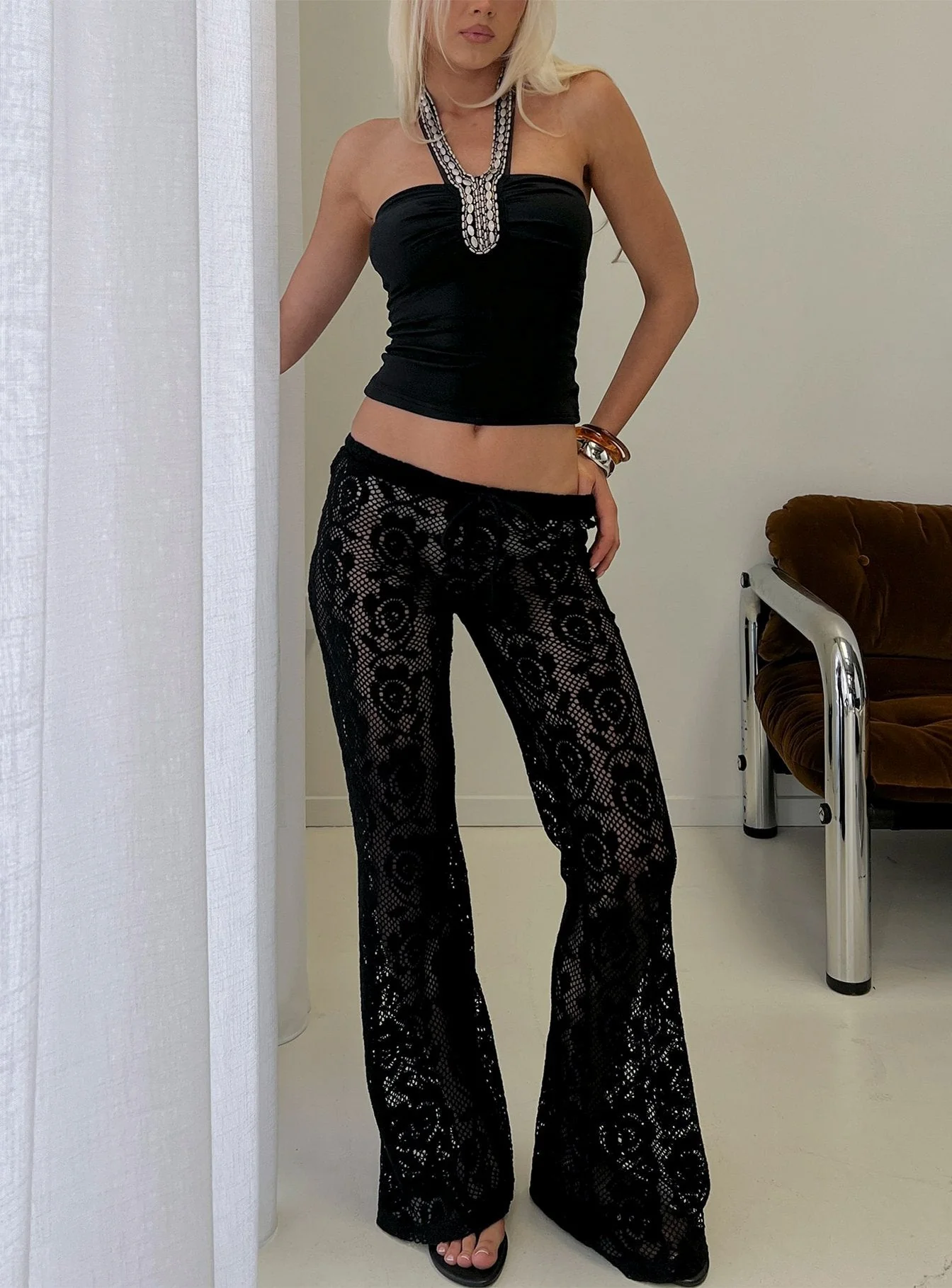 Rosadonna Lace Flare Pants Black - Image 8