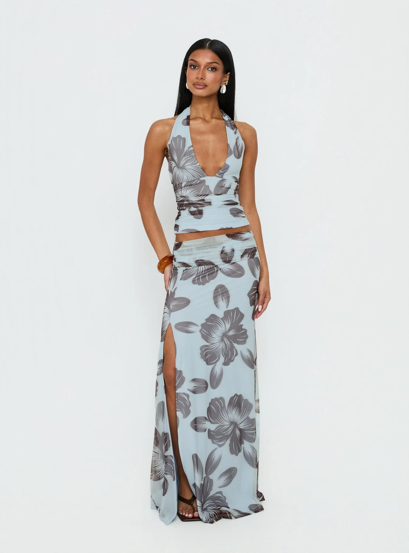 Roselin Mesh Halter Top Blue Floral - Image 3