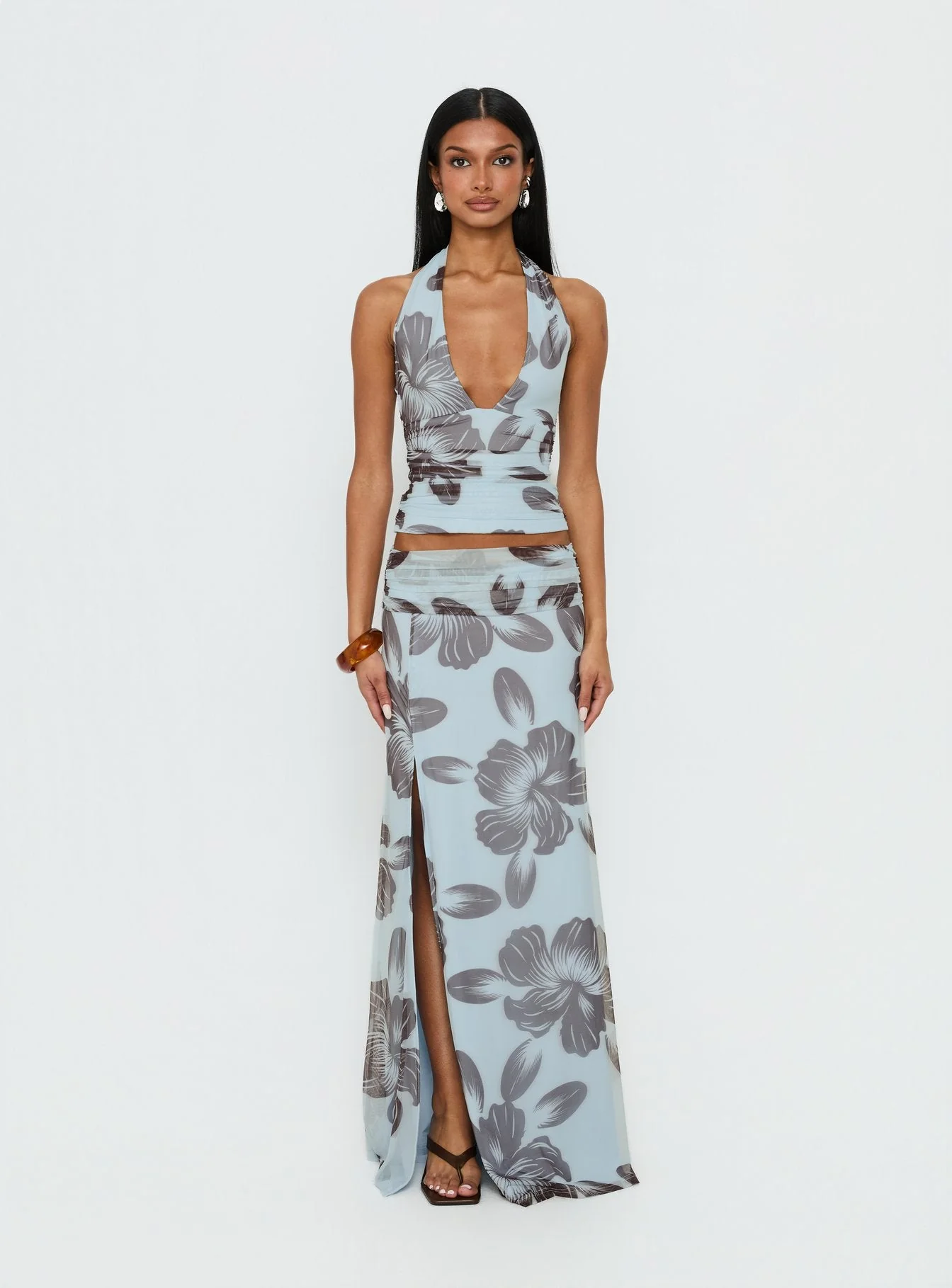 Roselin Mesh Halter Top Blue Floral - Image 7