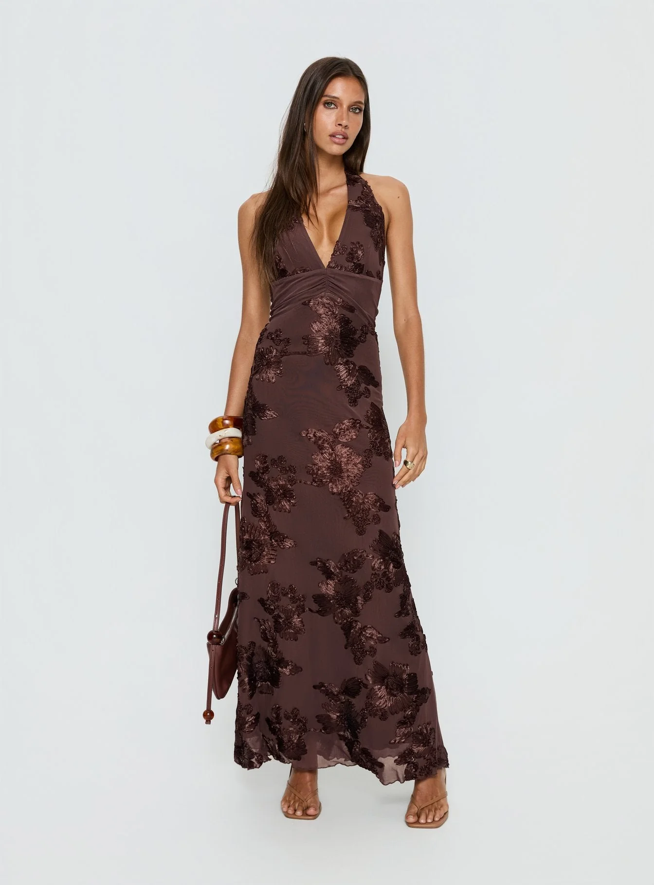 Rousseau Halter Maxi Dress Espresso - Image 2