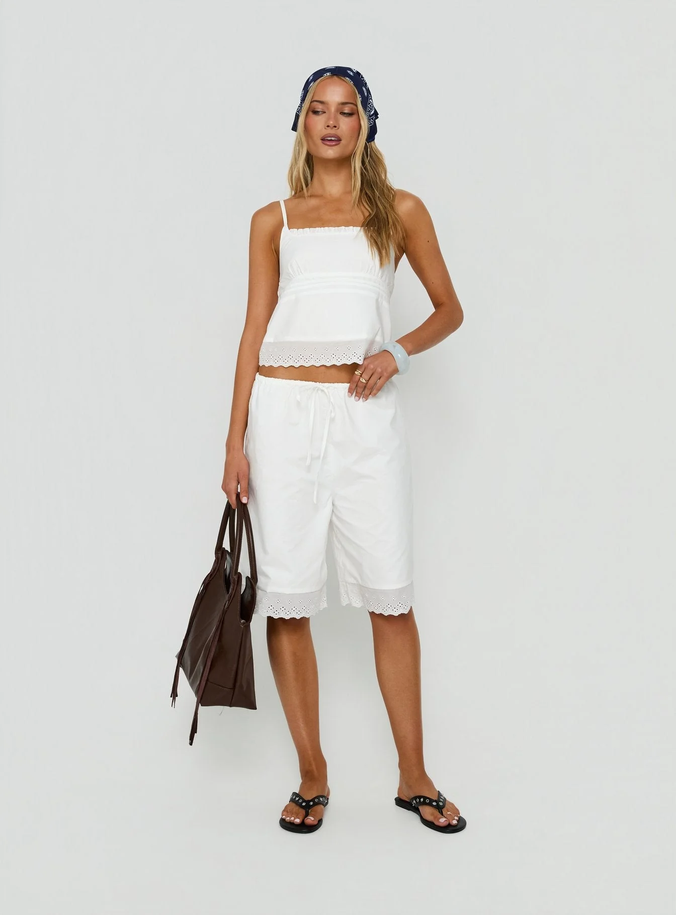Sakai Broderie Detail Longline Shorts White - Image 3