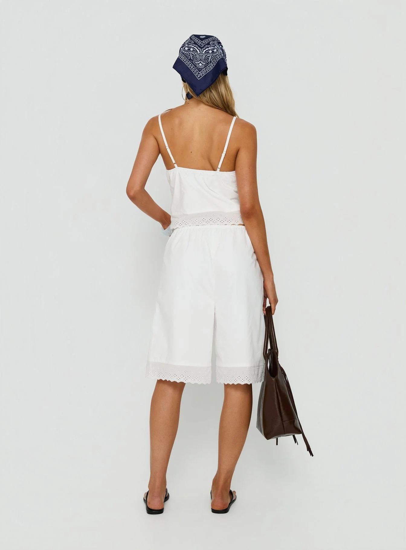 Sakai Broderie Detail Longline Shorts White - Image 5