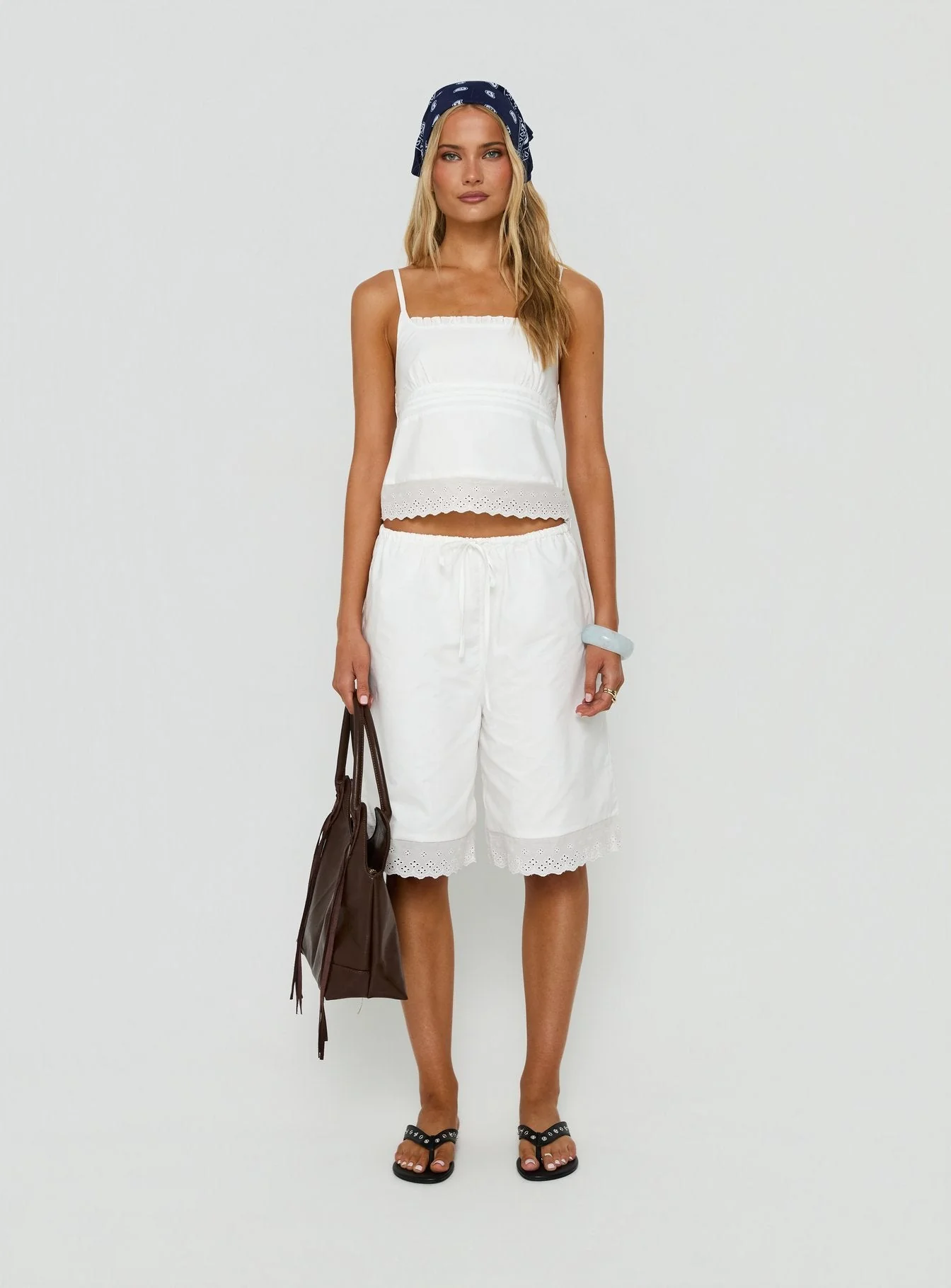 Sakai Broderie Detail Longline Shorts White - Image 8