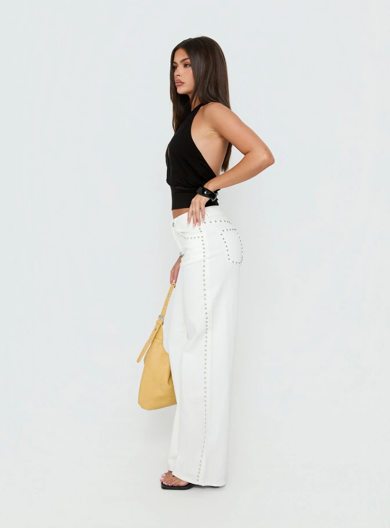 Saving Up Mid Rise Straight Leg Studded Jeans White - Image 4