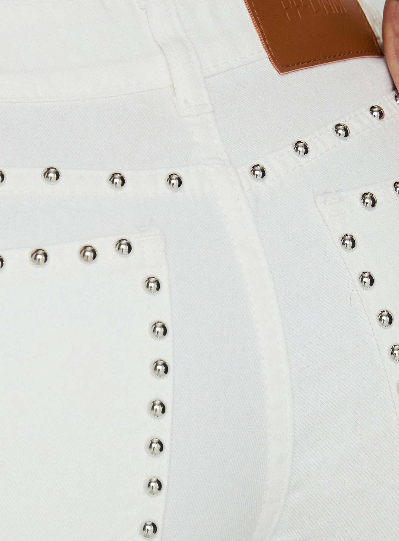Saving Up Mid Rise Straight Leg Studded Jeans White - Image 7