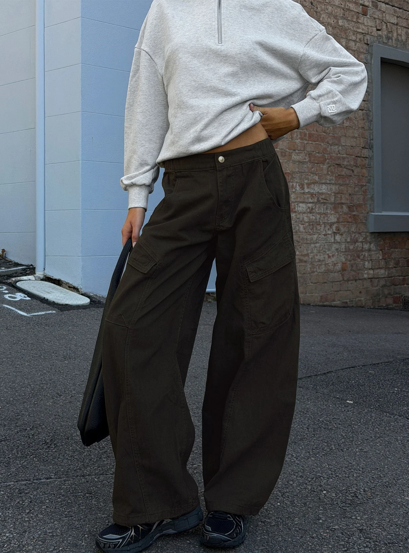 Selective Memory Low Rise Wide Leg Cargo Pants Dark Charcoal - Image 13