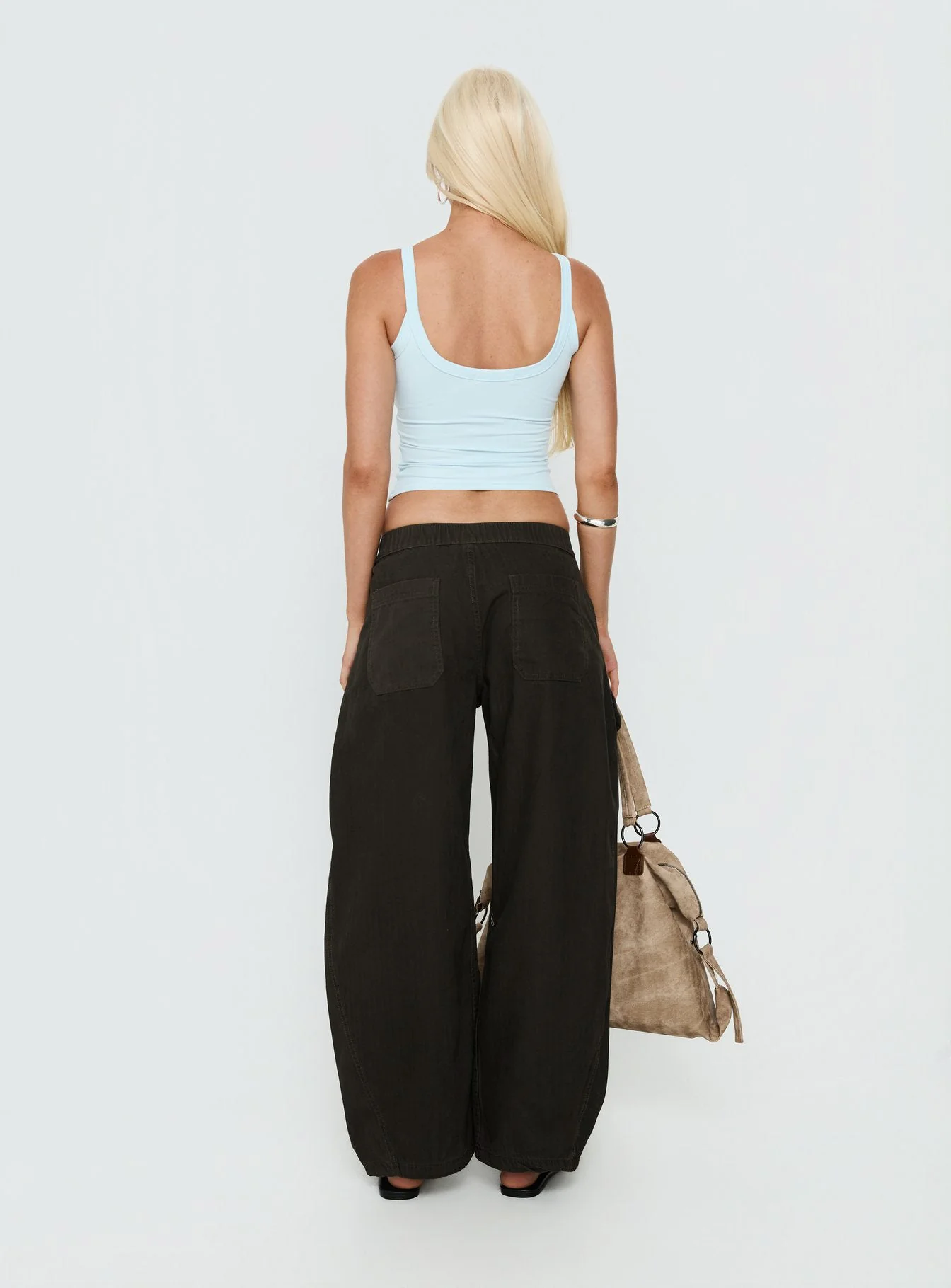 Selective Memory Low Rise Wide Leg Cargo Pants Dark Charcoal - Image 4
