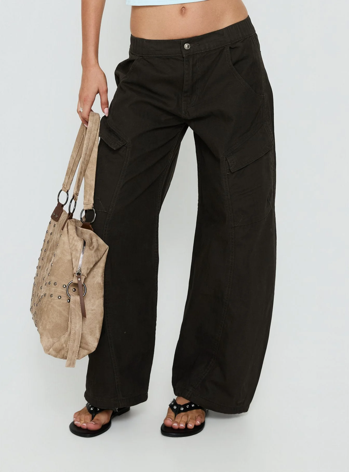 Selective Memory Low Rise Wide Leg Cargo Pants Dark Charcoal - Image 9