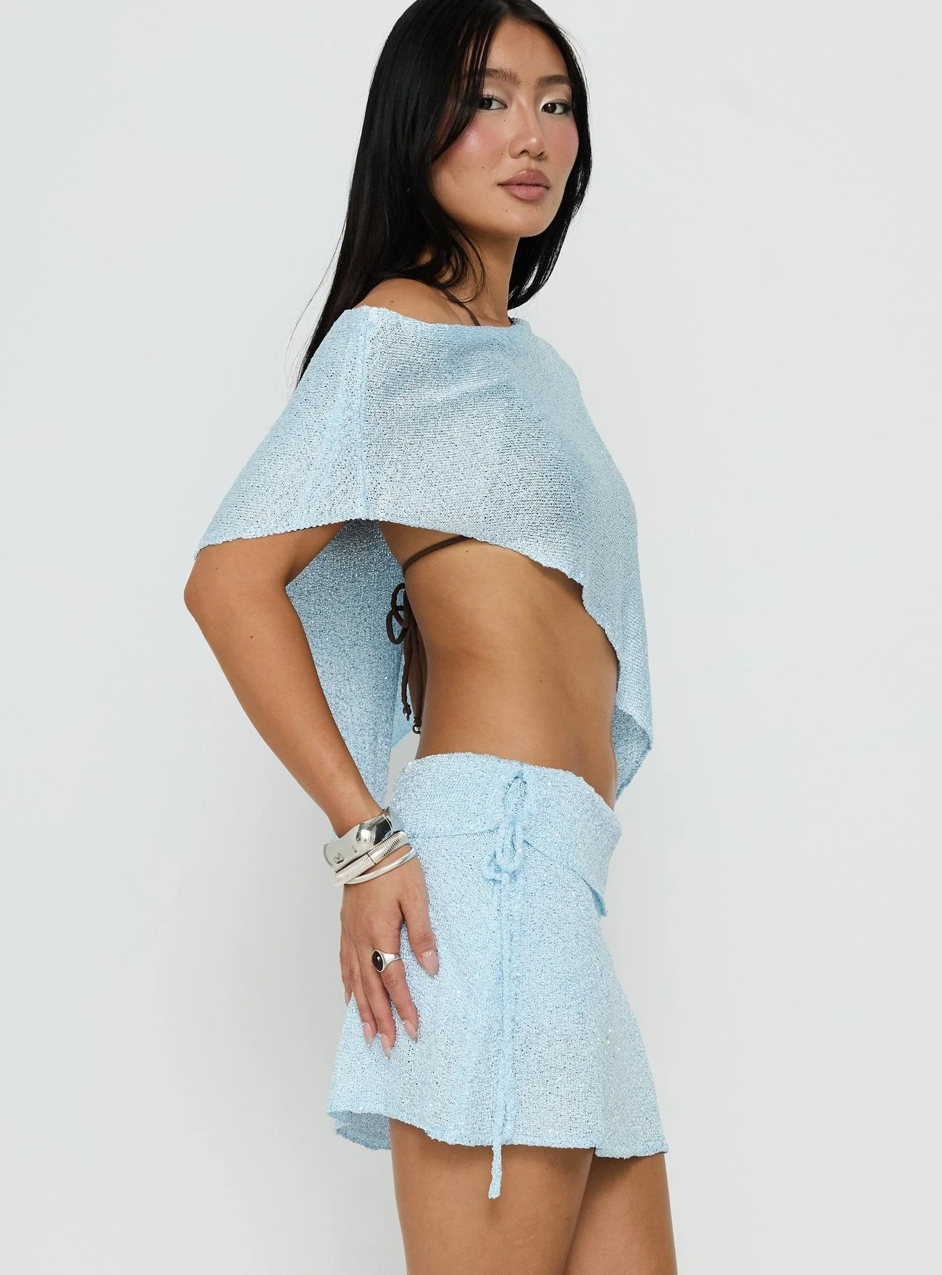 Shalva Knit Sequin Mini Skort Blue - Image 3