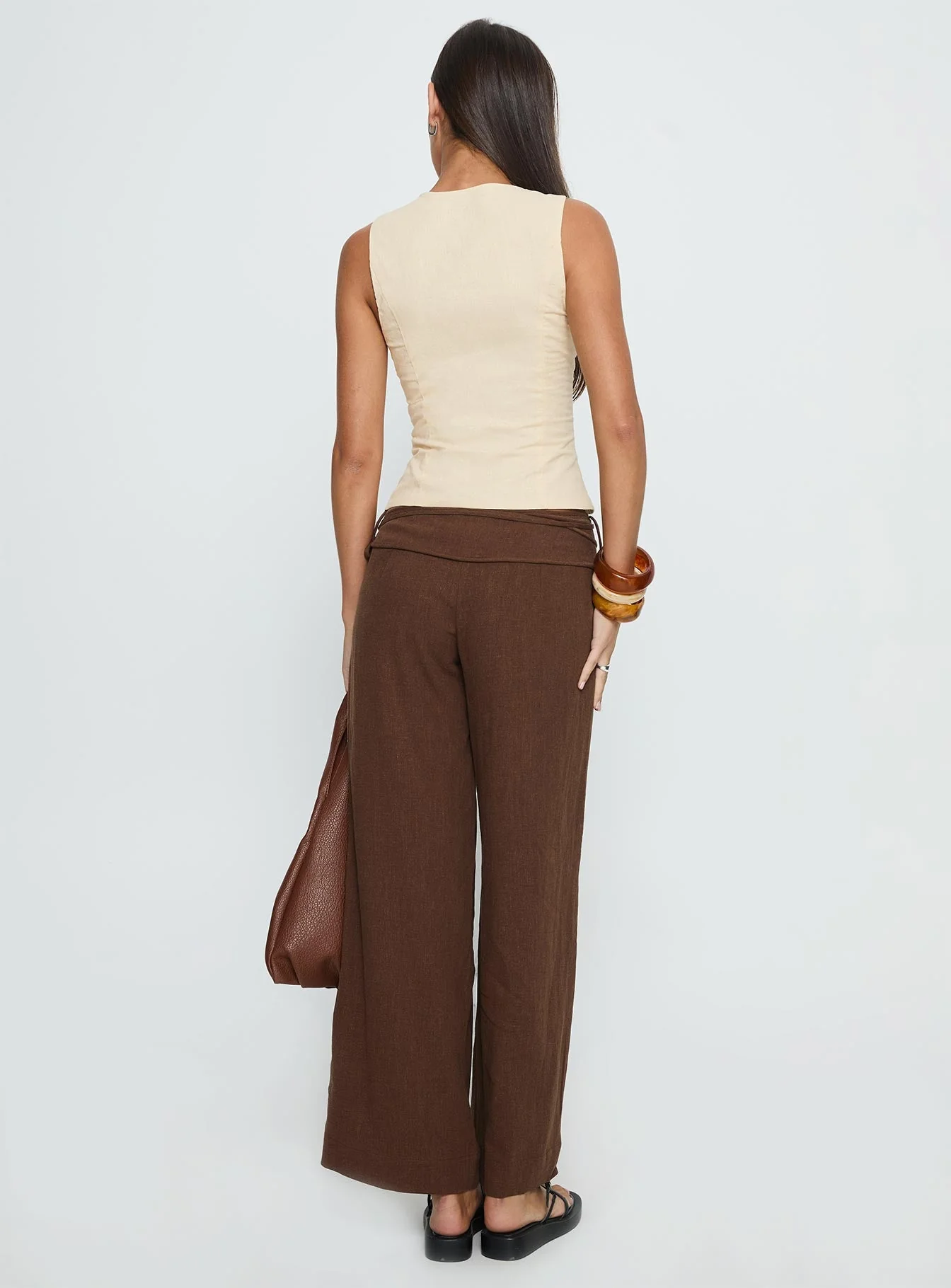 Silver Moon Linen Blend Tie Trousers Brown - Image 5