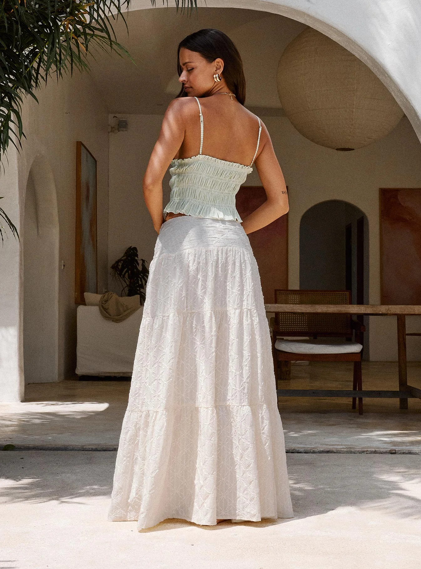 Silver Soul Embroidered Maxi Skirt Cream - Image 4