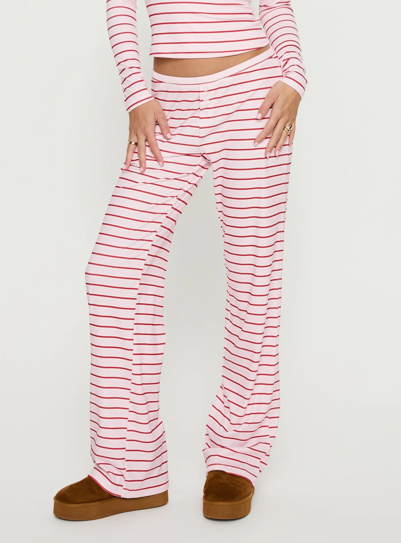 Slumber Party Sleep Rib Trousers Pink Stripe - Image 2