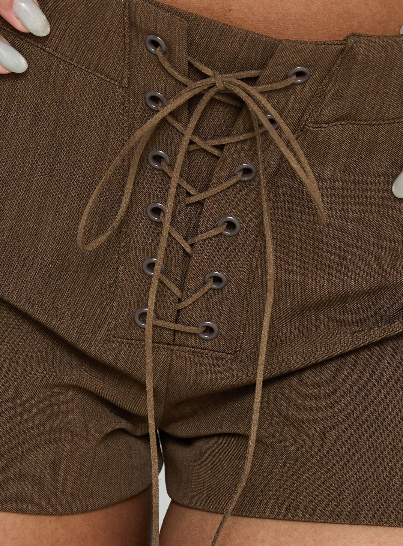 Sofii Tie Front Tailored Shorts Brown - Image 5