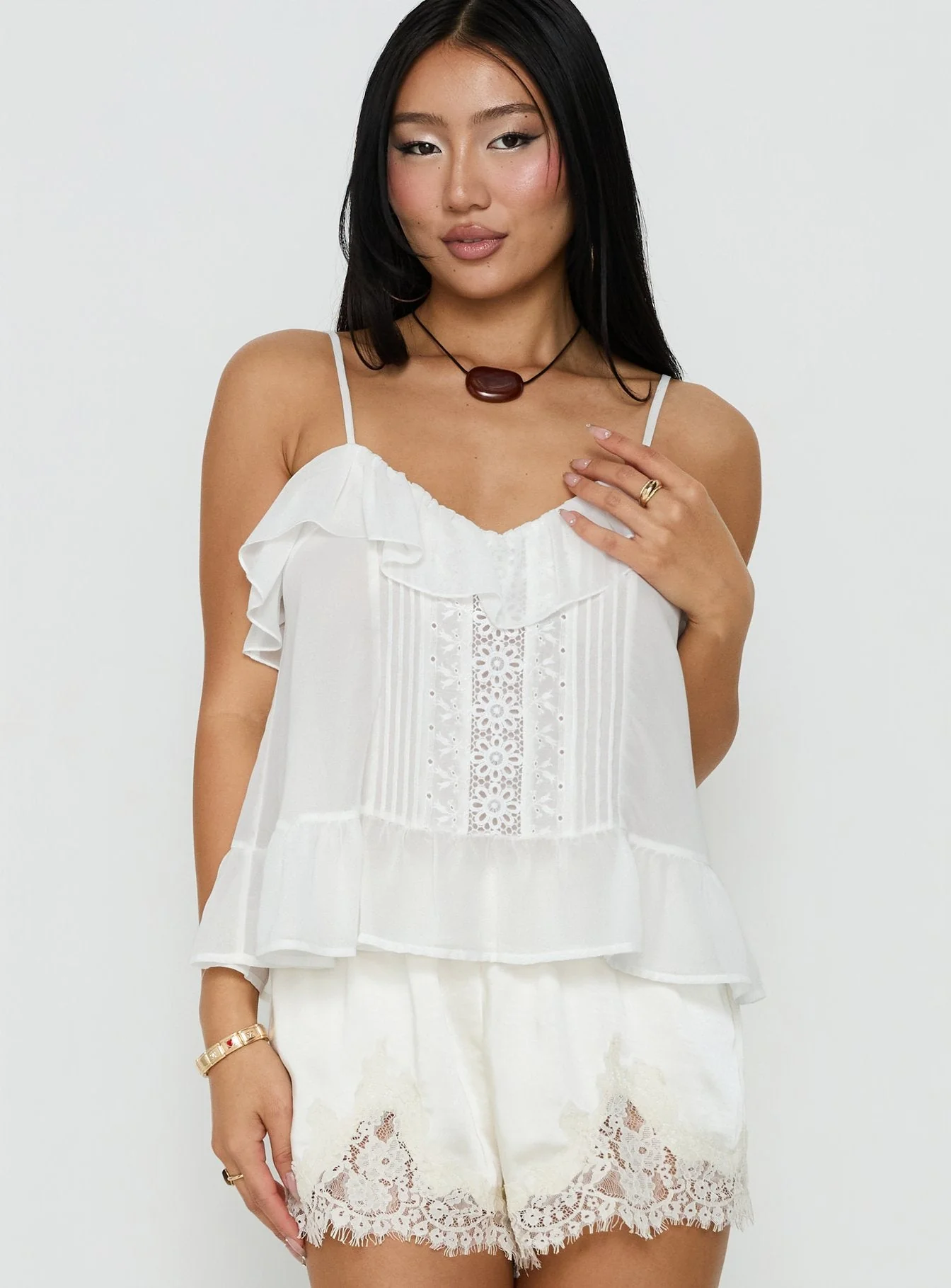 Somnielle Frill Lace Detail Top White - Image 2