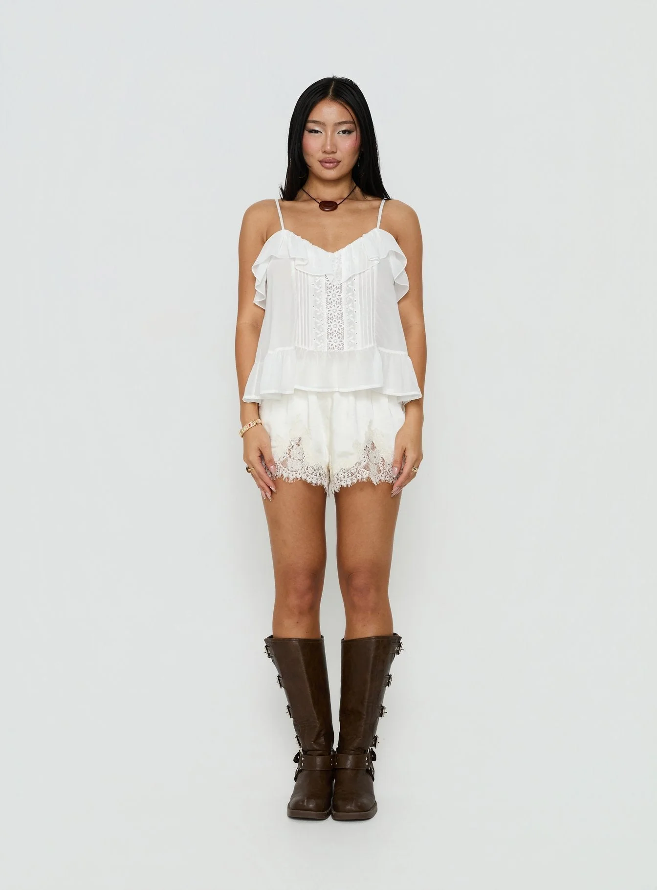 Somnielle Frill Lace Detail Top White - Image 7