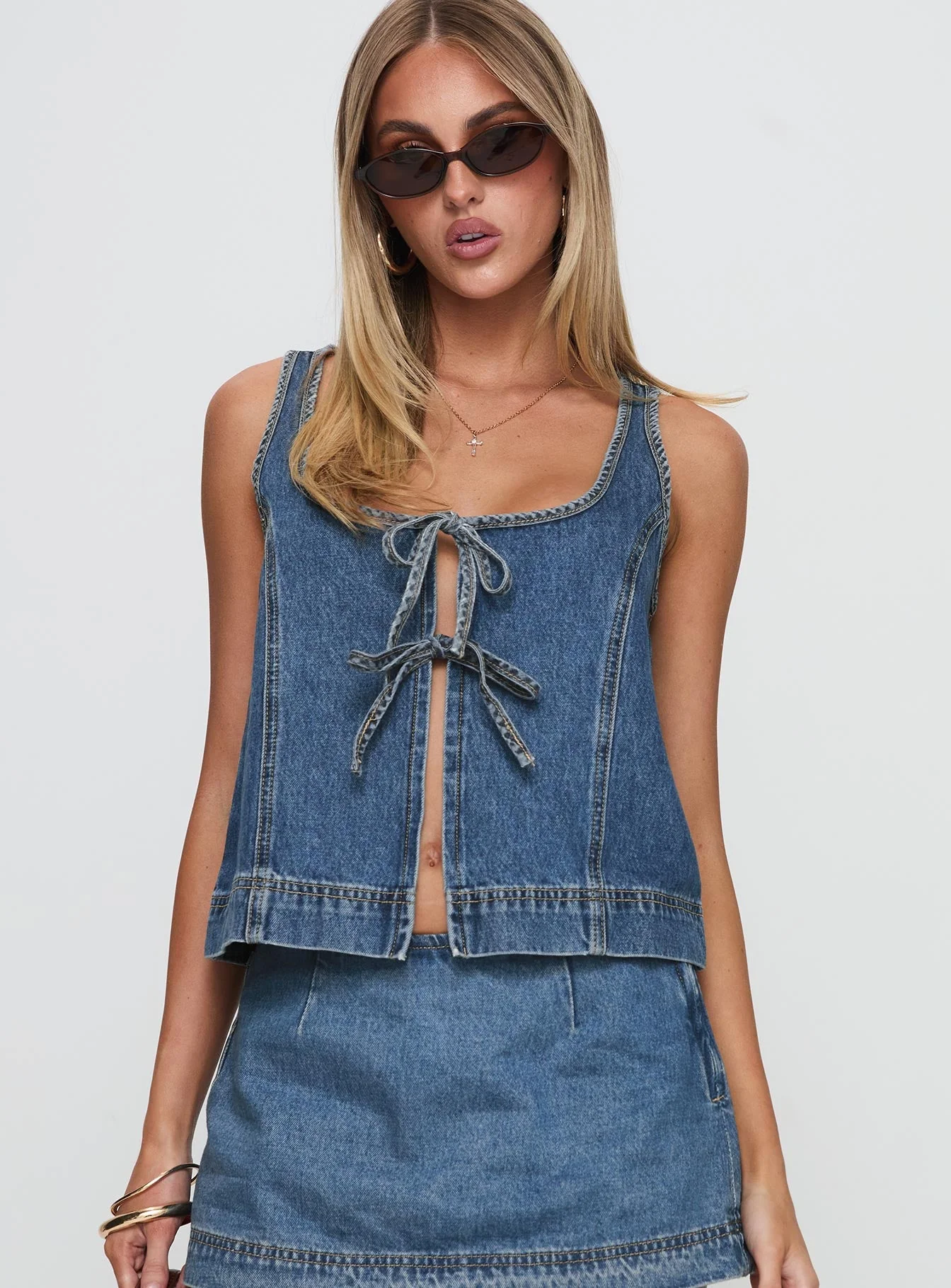Stefenie Denim Tie Top Mid Wash - Image 2