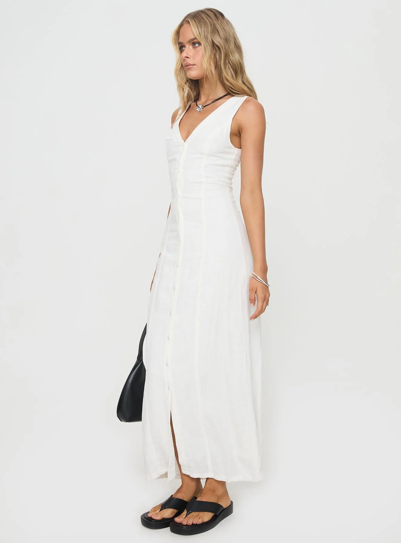 Summer Season Linen Blend Maxi Dress White - Image 4
