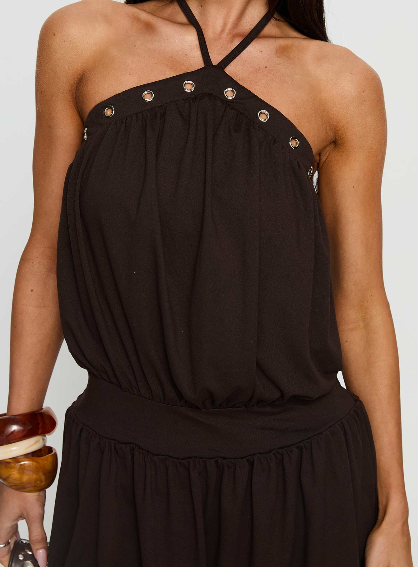 Sunnee Eyelet Detail Romper Brown - Image 6