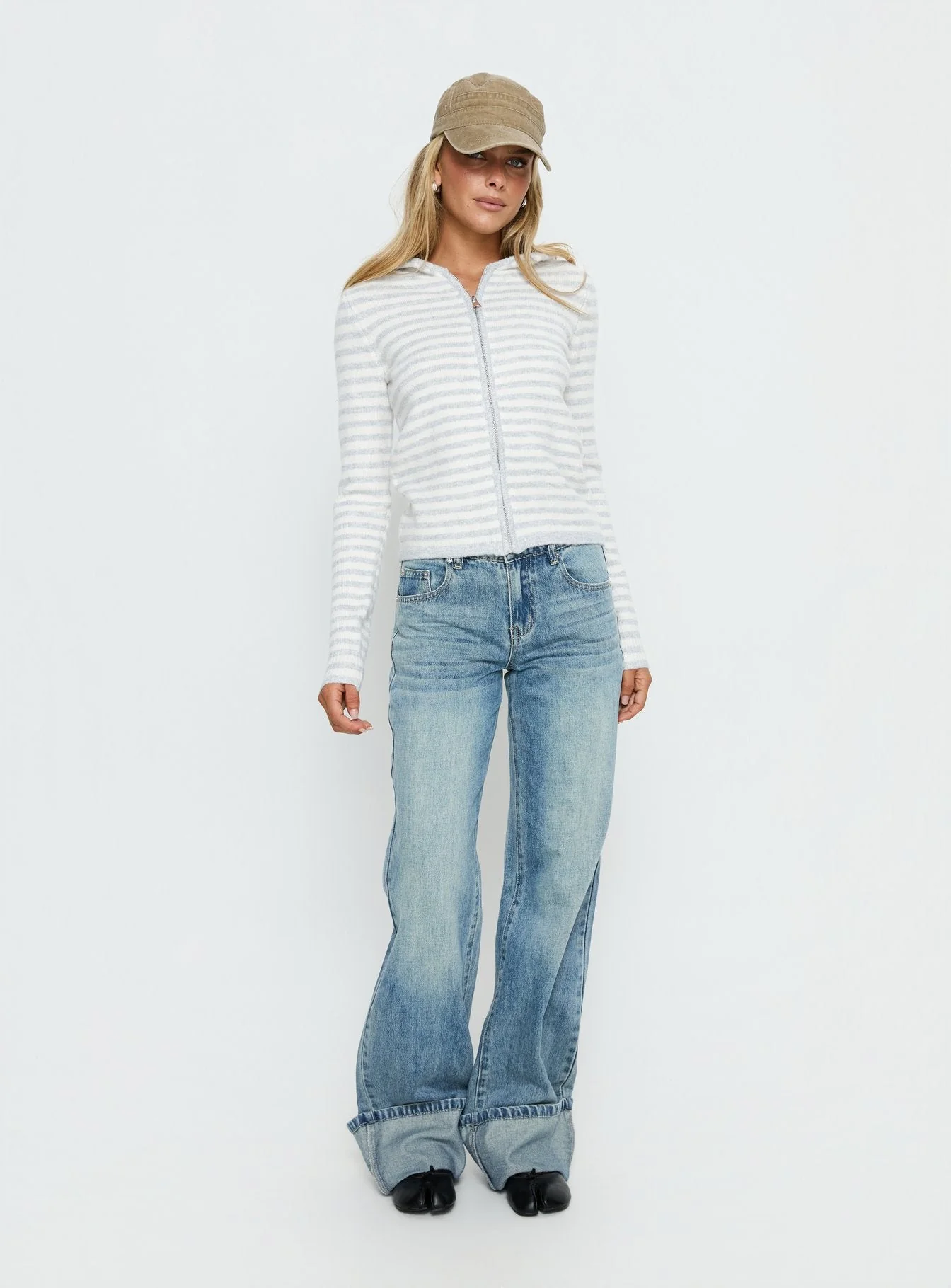 Superstars Zip Through Hoodie Grey / Cream Stripe - Image 3
