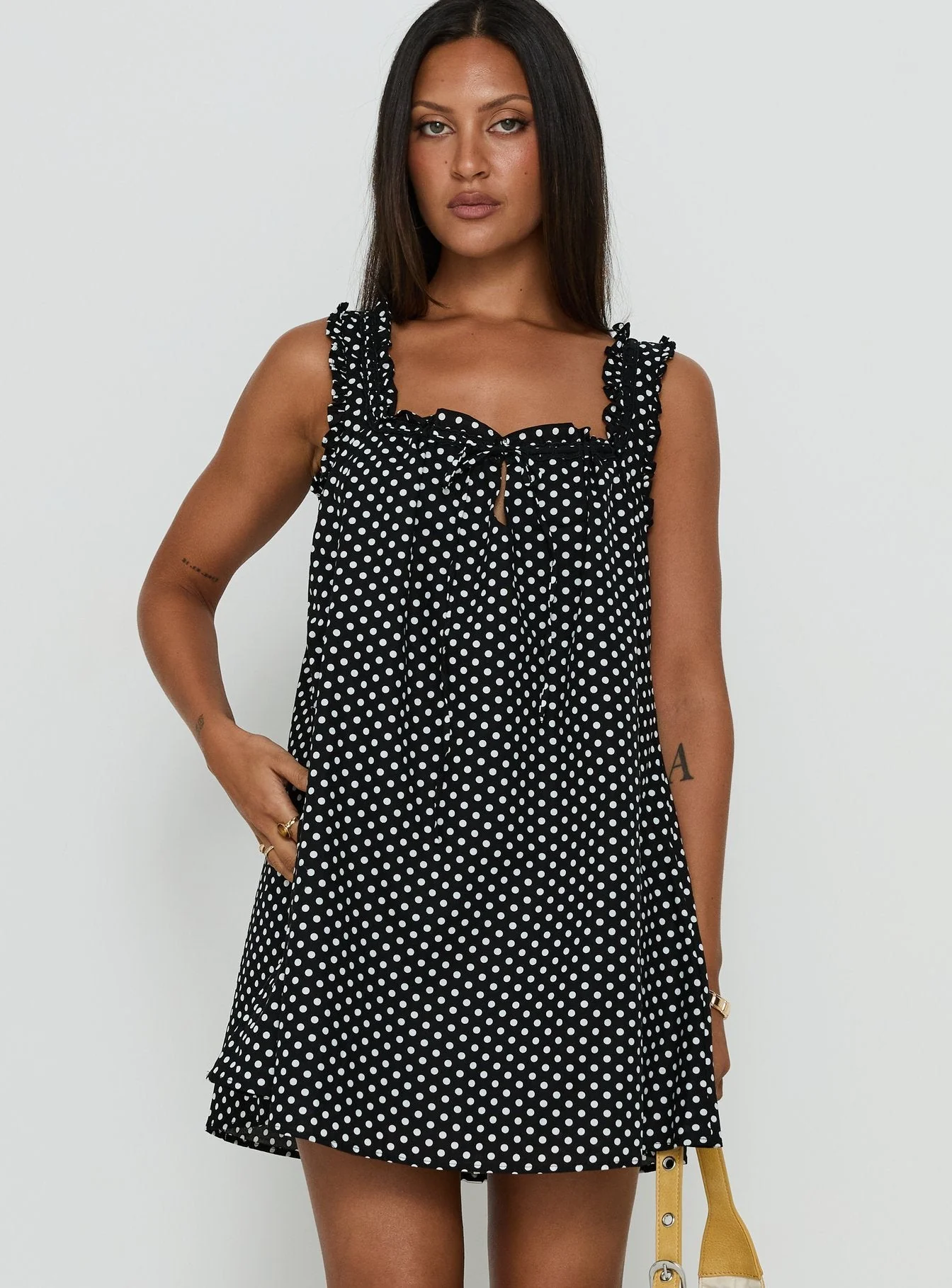 Swing Mini Dress Black Polka Dot