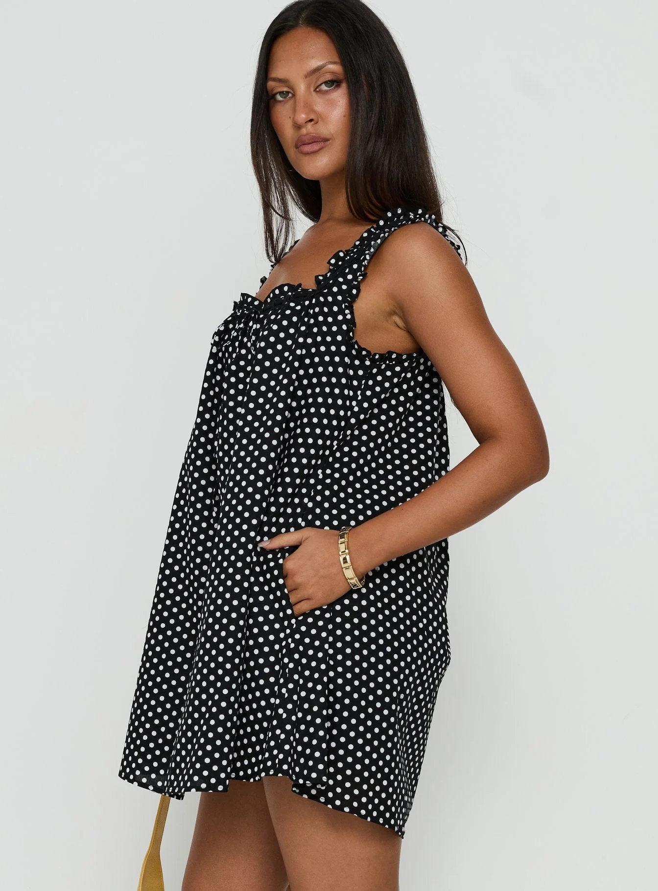 Swing Mini Dress Black Polka Dot - Image 3
