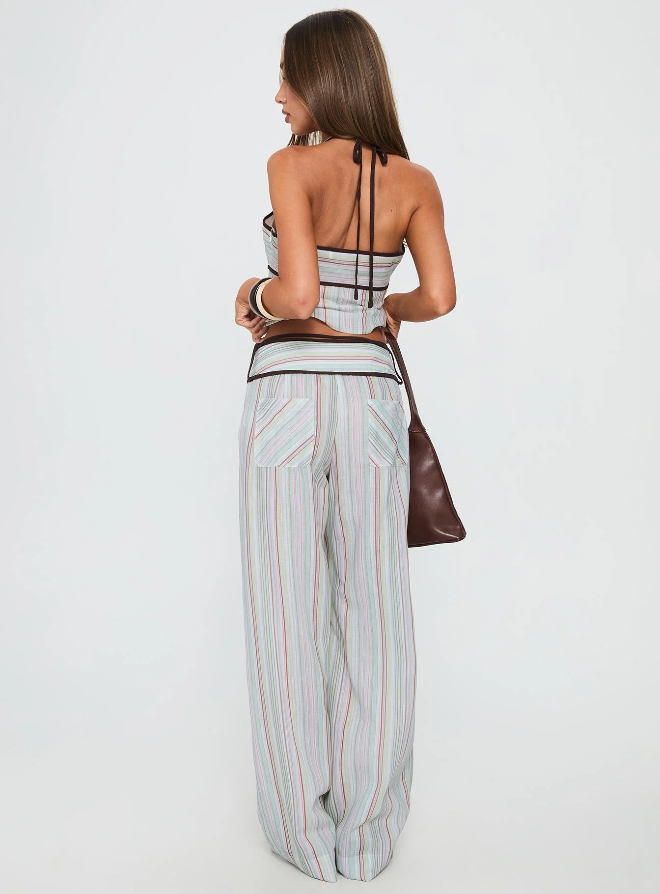 Taylar Thick Waistband Tie Trousers Green Stripe - Image 5